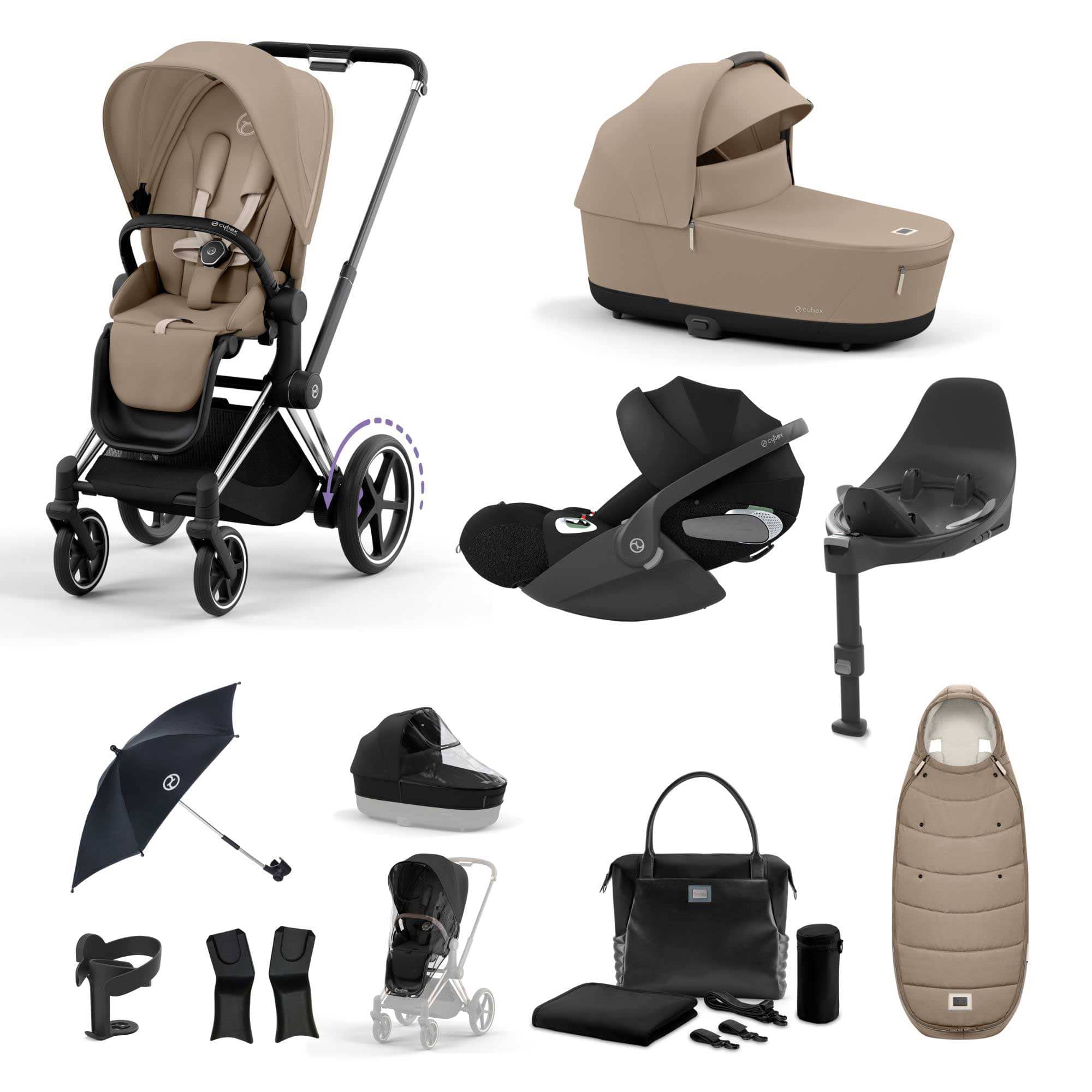Cybex e-Priam Travel System With Cloud T in Cozy Beige Travel Systems 19706-EP-CHR-CZY-BEI 4063846452576