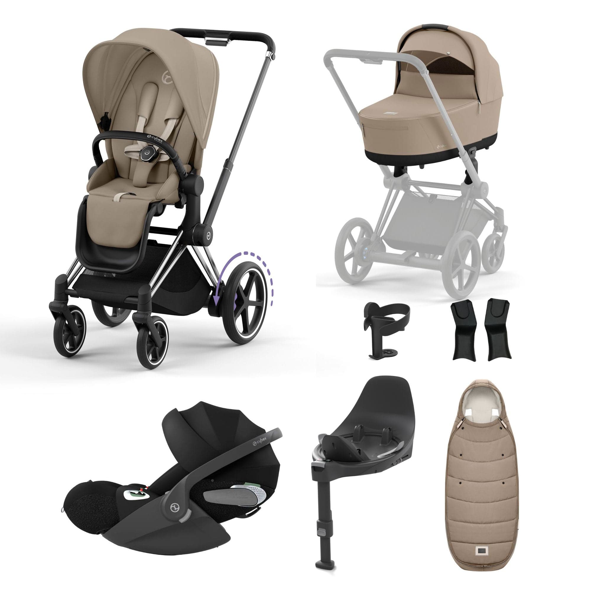 Cybex e-Priam Travel System With Cloud T in Cozy Beige Travel Systems 19706-EP-CHR-CZY-BEI-a 4063846452576