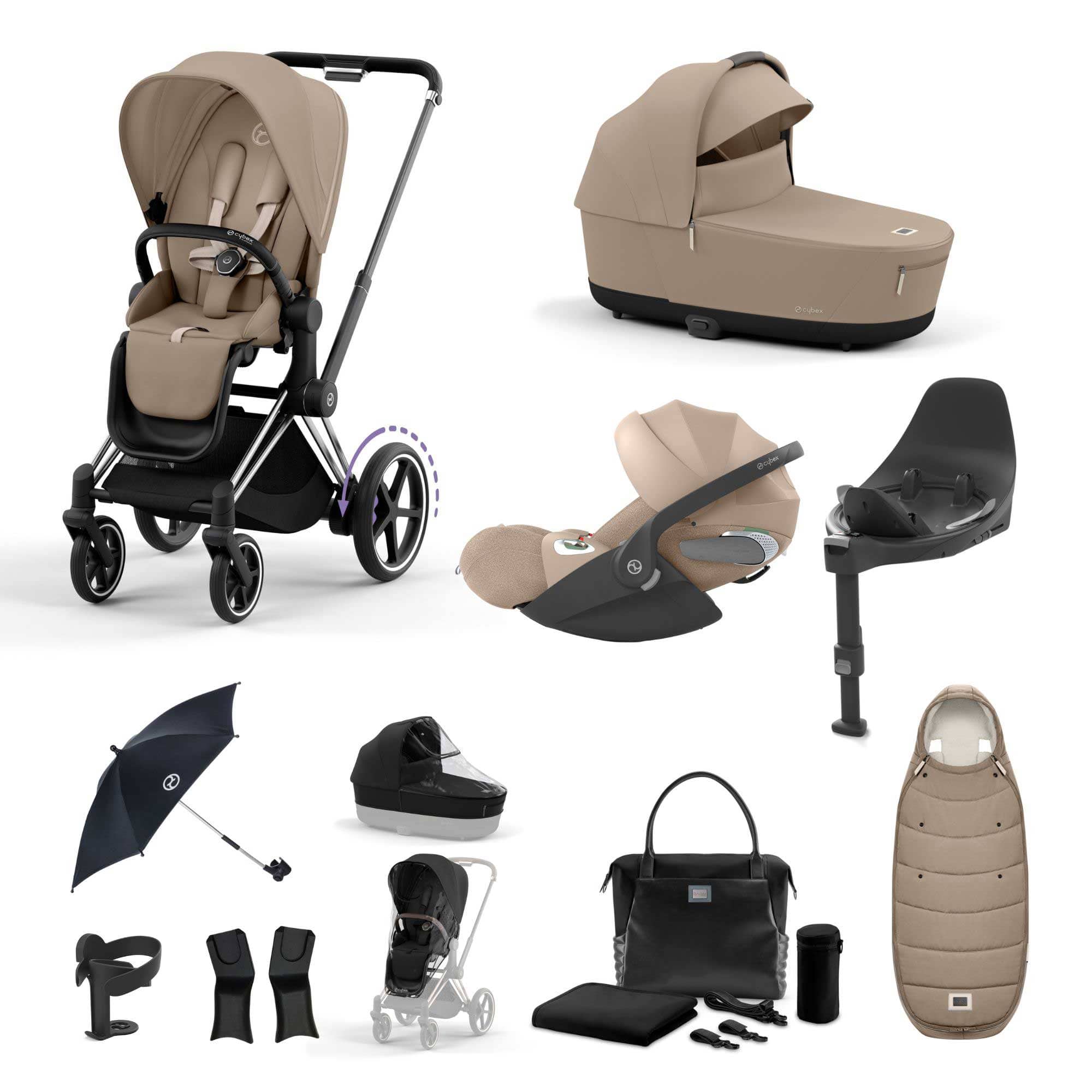 Cybex e-Priam Travel System With Cloud T in Cozy Beige Travel Systems 19711-EP-CTP-CHR-CZY-BEI 4063846452576