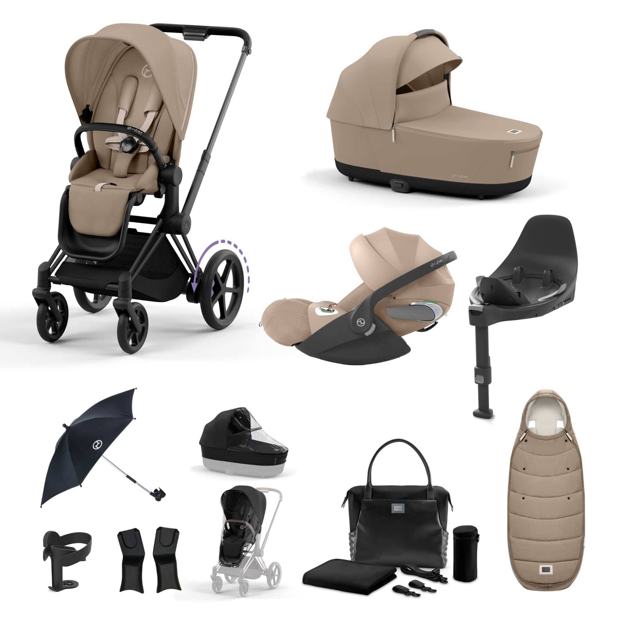 Cybex e-Priam Travel System With Cloud T in Cozy Beige Travel Systems 19722-EP-CTP-MAT-CZY-BEI 4063846452576