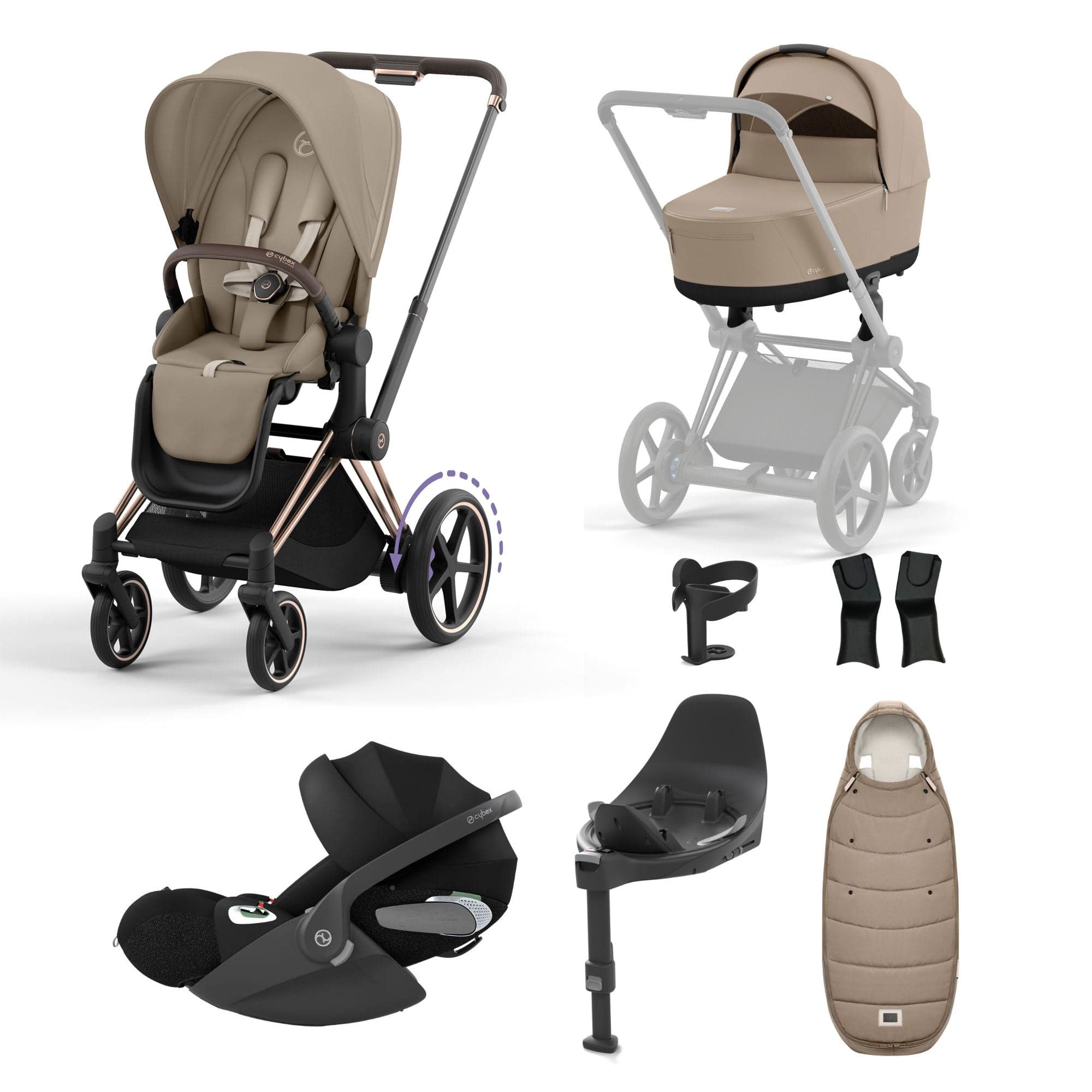 Cybex e-Priam Travel System With Cloud T in Cozy Beige Travel Systems 19727-EP-RSG-CZY-BEI-a 4063846452576