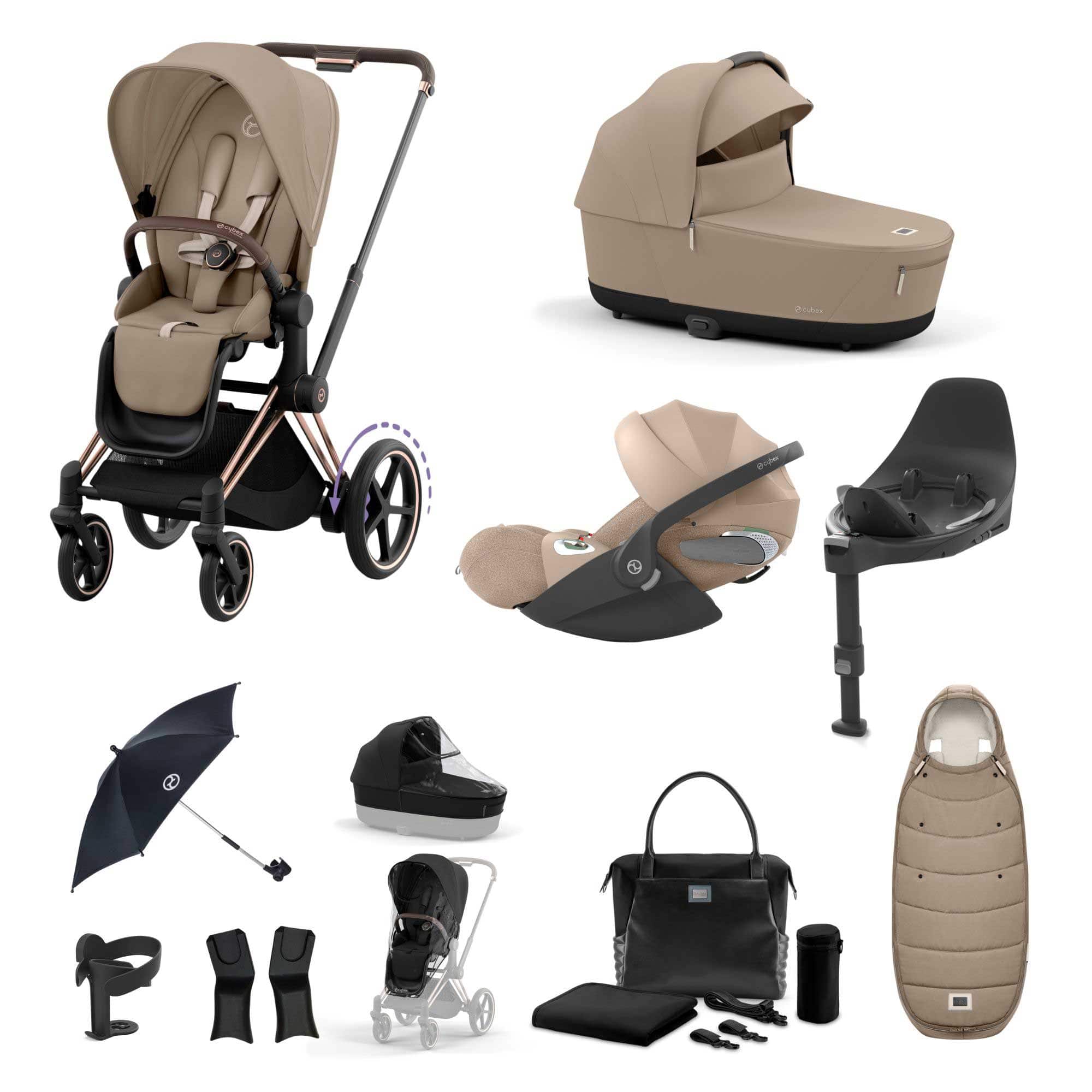 Cybex e-Priam Travel System With Cloud T in Cozy Beige Travel Systems 19732-EP-CTP-RSG-CZY-BEI 4063846452576