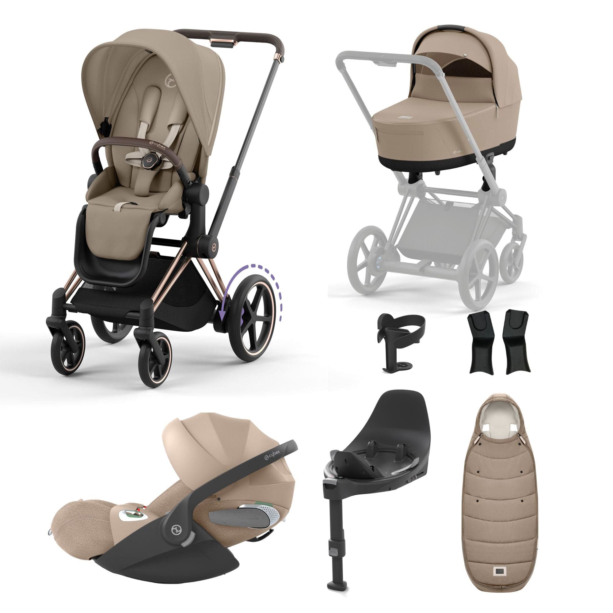 Cybex e-Priam Travel System With Cloud T in Cozy Beige Travel Systems 19732-EP-CTP-RSG-CZY-BEI-a 4063846452576