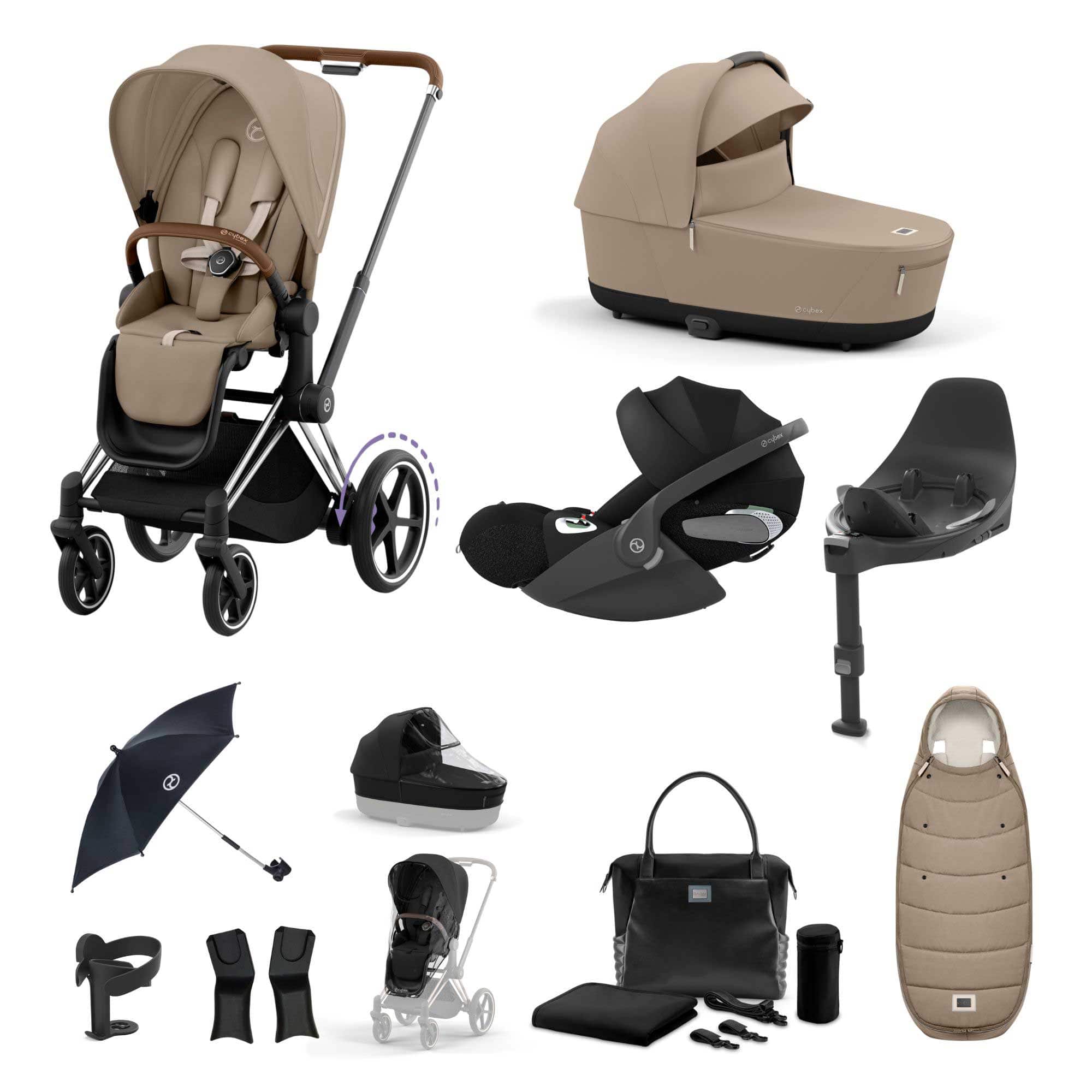 Cybex e-Priam Travel System With Cloud T in Cozy Beige Travel Systems 19747-EP-CHB-CLT-CZY-BEI 4063846452576