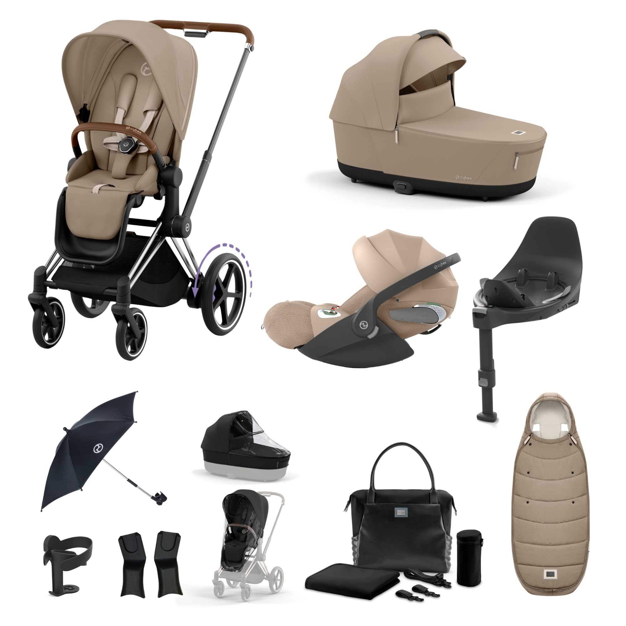 Cybex e-Priam Travel System With Cloud T in Cozy Beige Travel Systems 19752-EP-CTP-CHB-CZY-BEI 4063846452576