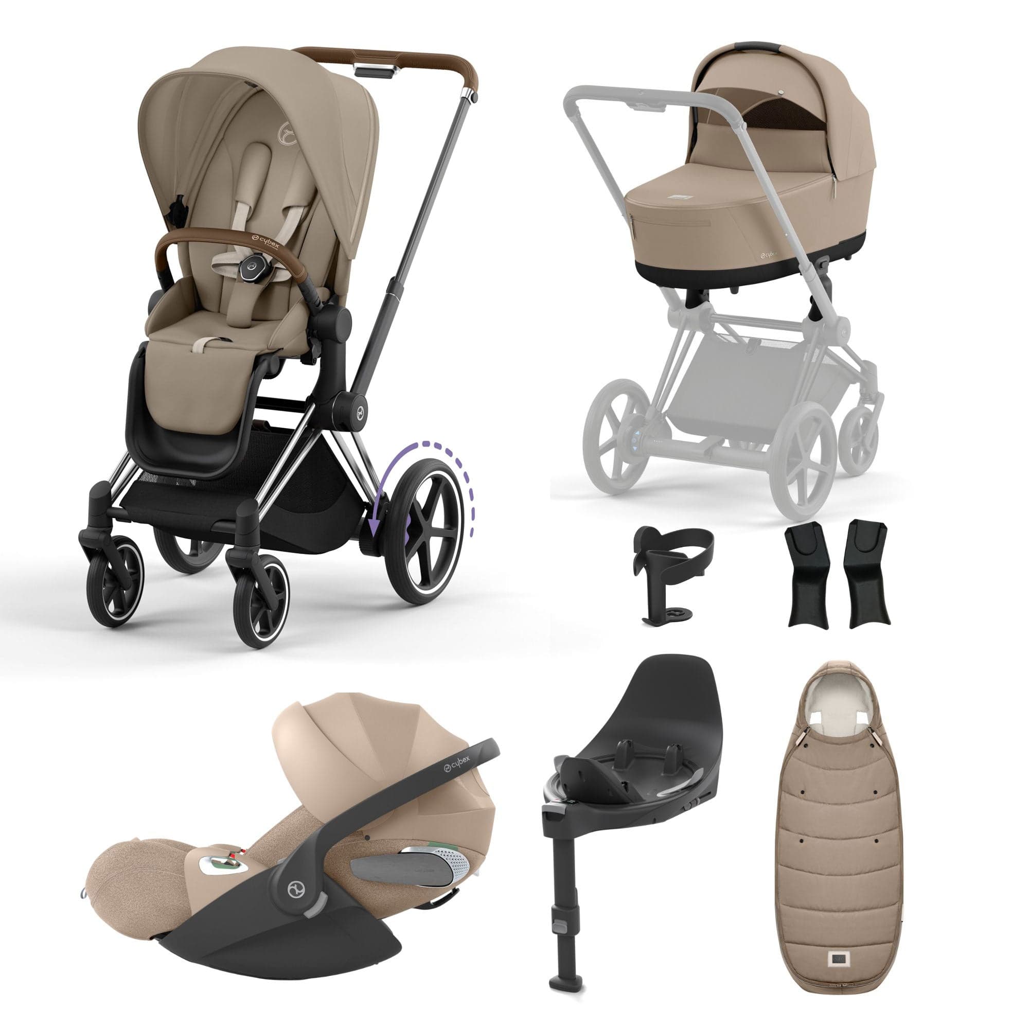 Cybex e-Priam Travel System With Cloud T in Cozy Beige Travel Systems 19752-EP-CTP-CHB-CZY-BEI-a 4063846452576