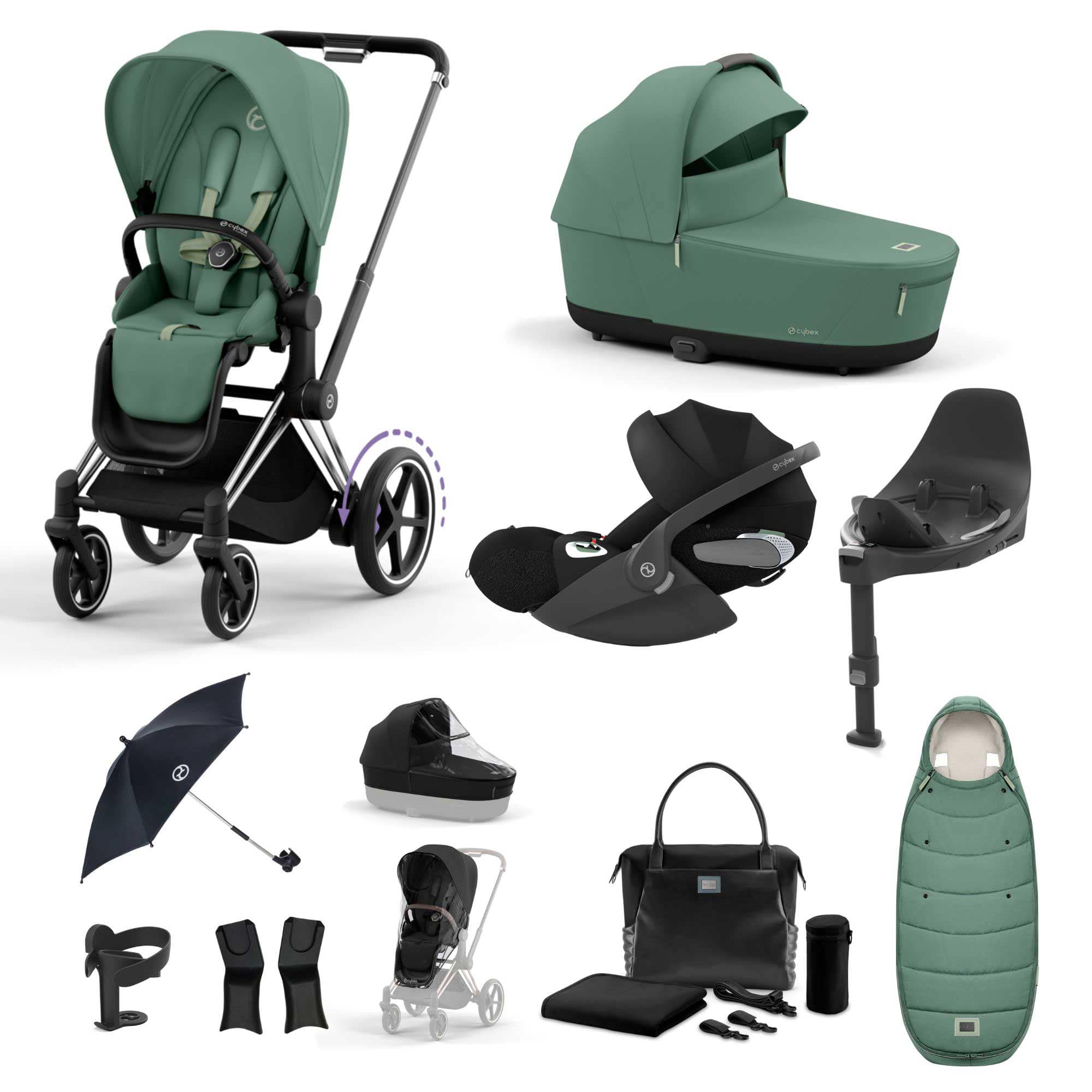 Cybex e-Priam Travel System With Cloud T in Leaf Green Travel Systems 19709-EP-CHR-LEF-GRN 4063846415694