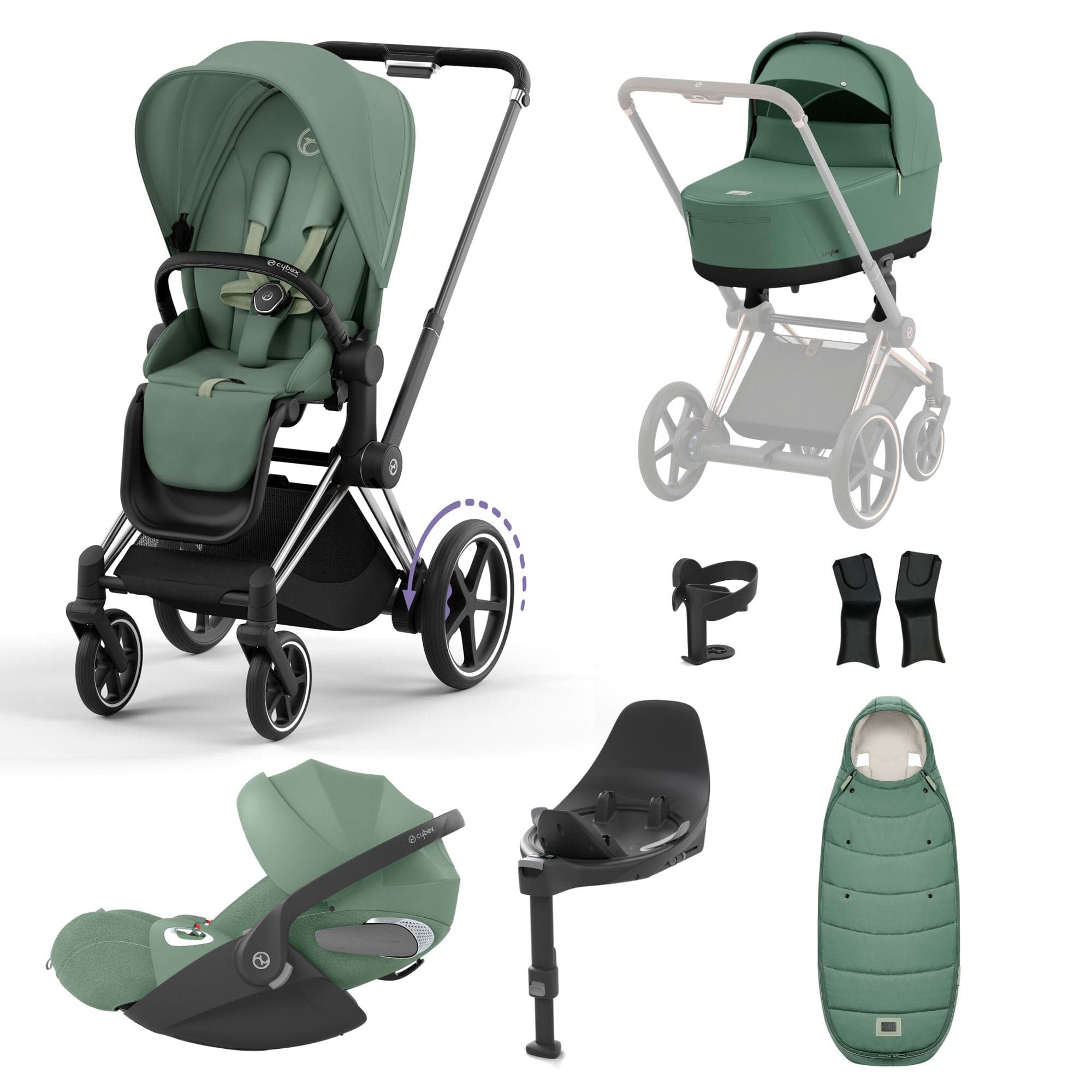 Cybex e-Priam Travel System With Cloud T in Leaf Green Travel Systems 19714-EP-CTP-CHR-LEF-GRN-a 4063846415694