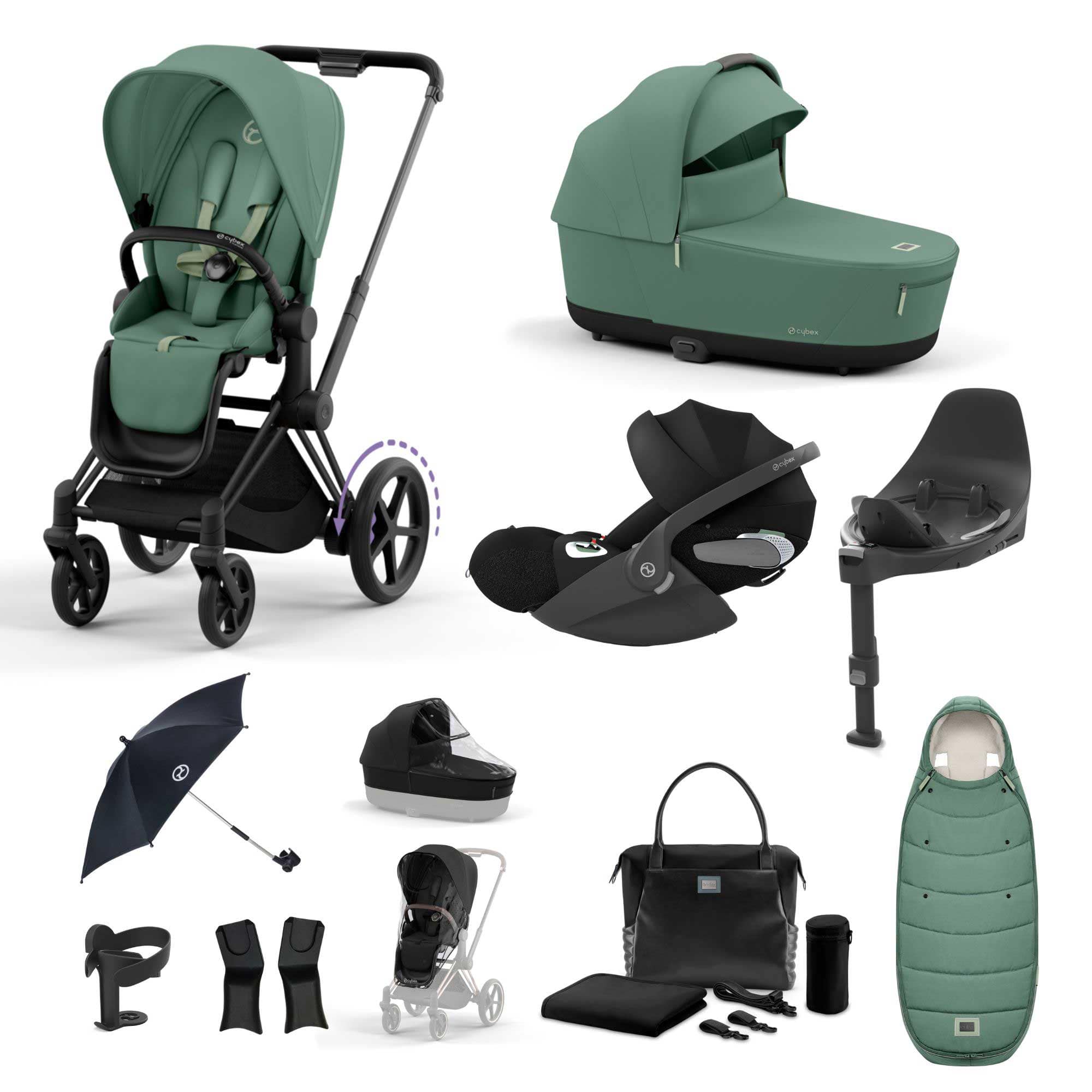 Cybex e-Priam Travel System With Cloud T in Leaf Green Travel Systems 19720-EP-MAT-LEF-GRN 4063846415694