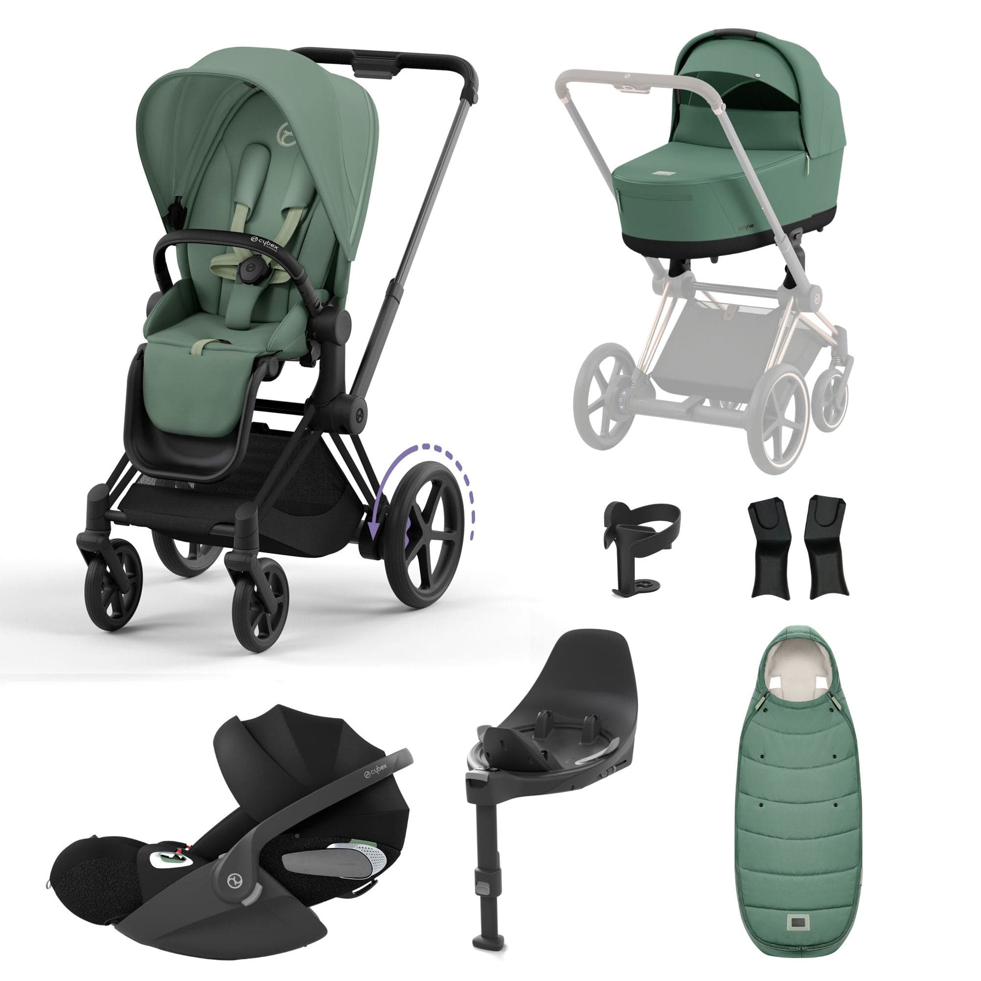 Cybex e-Priam Travel System With Cloud T in Leaf Green Travel Systems 19720-EP-MAT-LEF-GRN-a 4063846415694