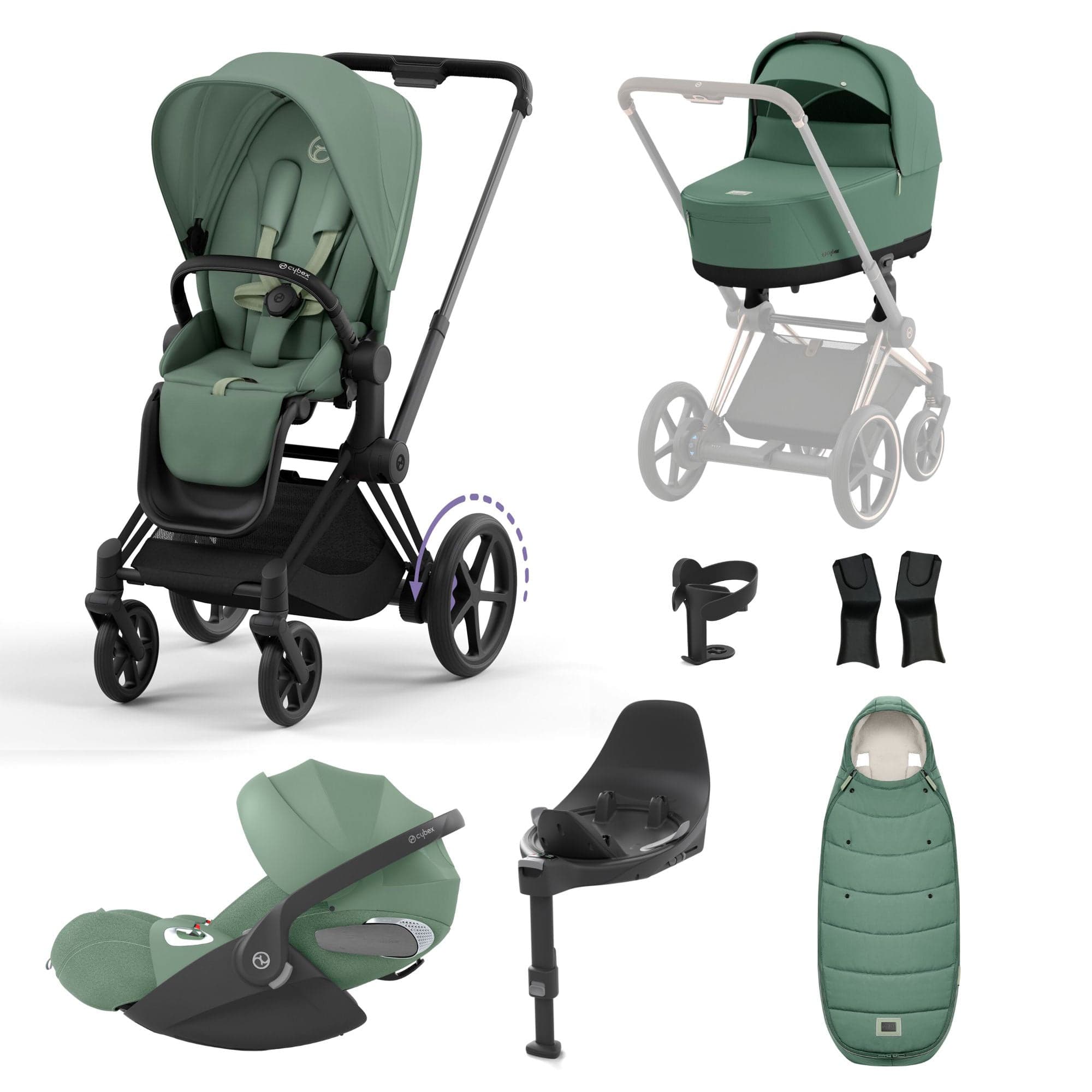 Cybex e-Priam Travel System With Cloud T in Leaf Green Travel Systems 19725-EP-CTP-MAT-LEF-GRN-a 4063846415694
