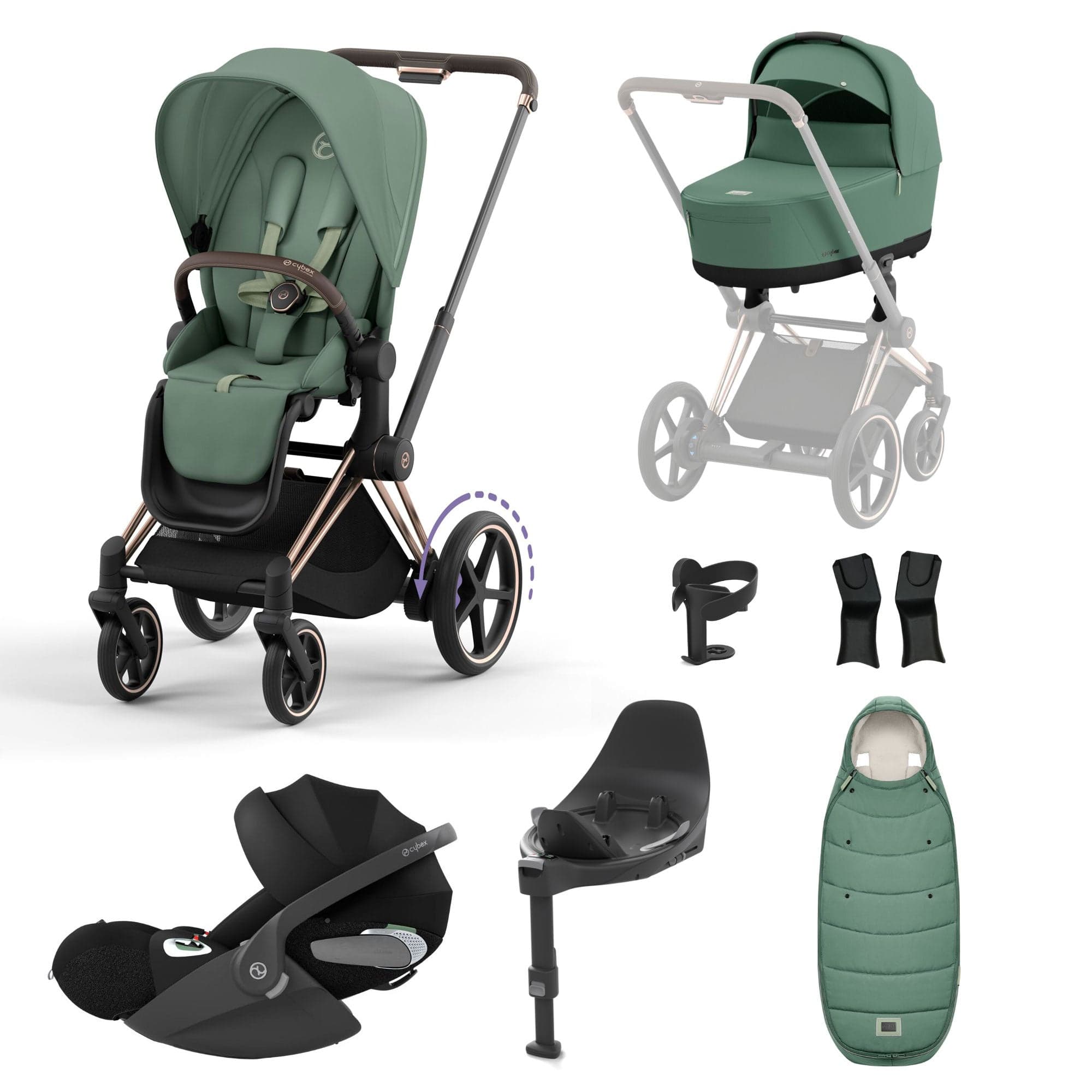 Cybex e-Priam Travel System With Cloud T in Leaf Green Travel Systems 19730-EP-RSG-LEF-GRN-a 4063846415694