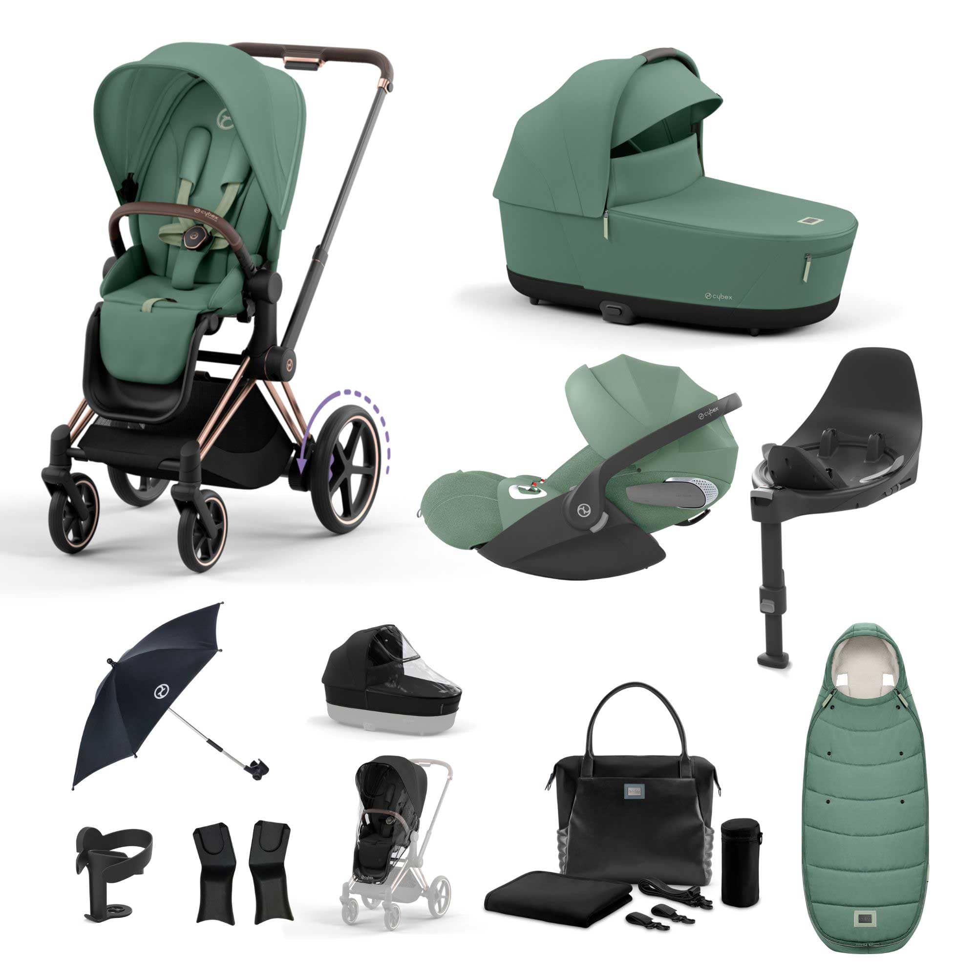 Cybex e-Priam Travel System With Cloud T in Leaf Green Travel Systems 19735-EP-CTP-RSG-LEF-GRN 4063846415694