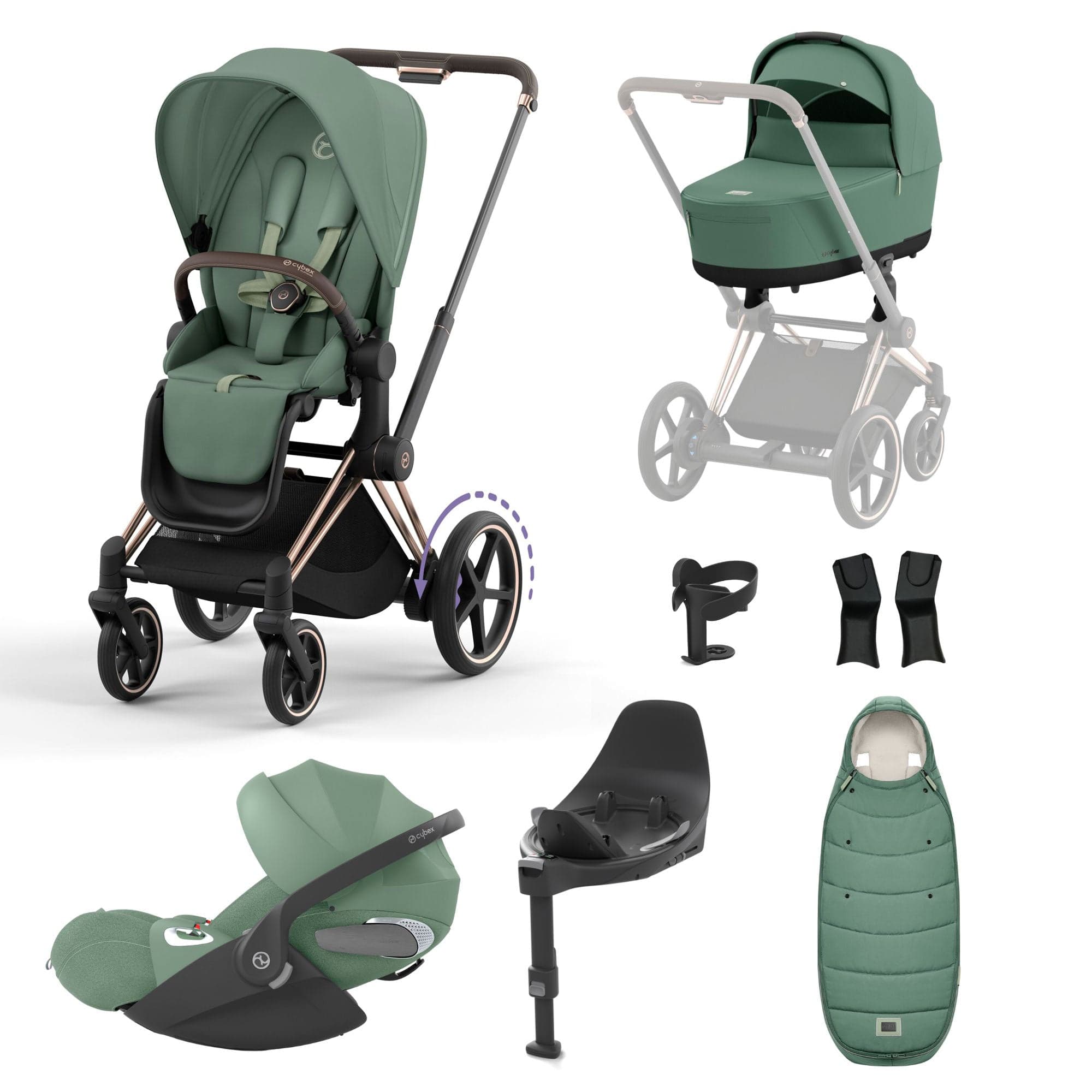 Cybex e-Priam Travel System With Cloud T in Leaf Green Travel Systems 19735-EP-CTP-RSG-LEF-GRN-a 4063846415694