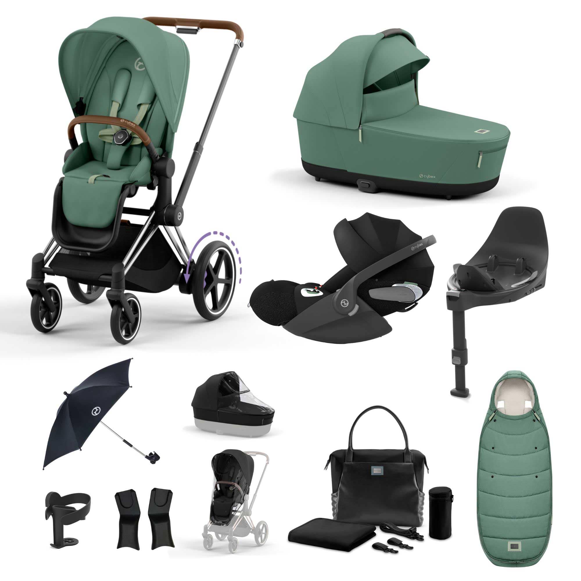 Cybex e-Priam Travel System With Cloud T in Leaf Green Travel Systems 19750-EP-CHB-CLT-LEF-GRN 4063846415694