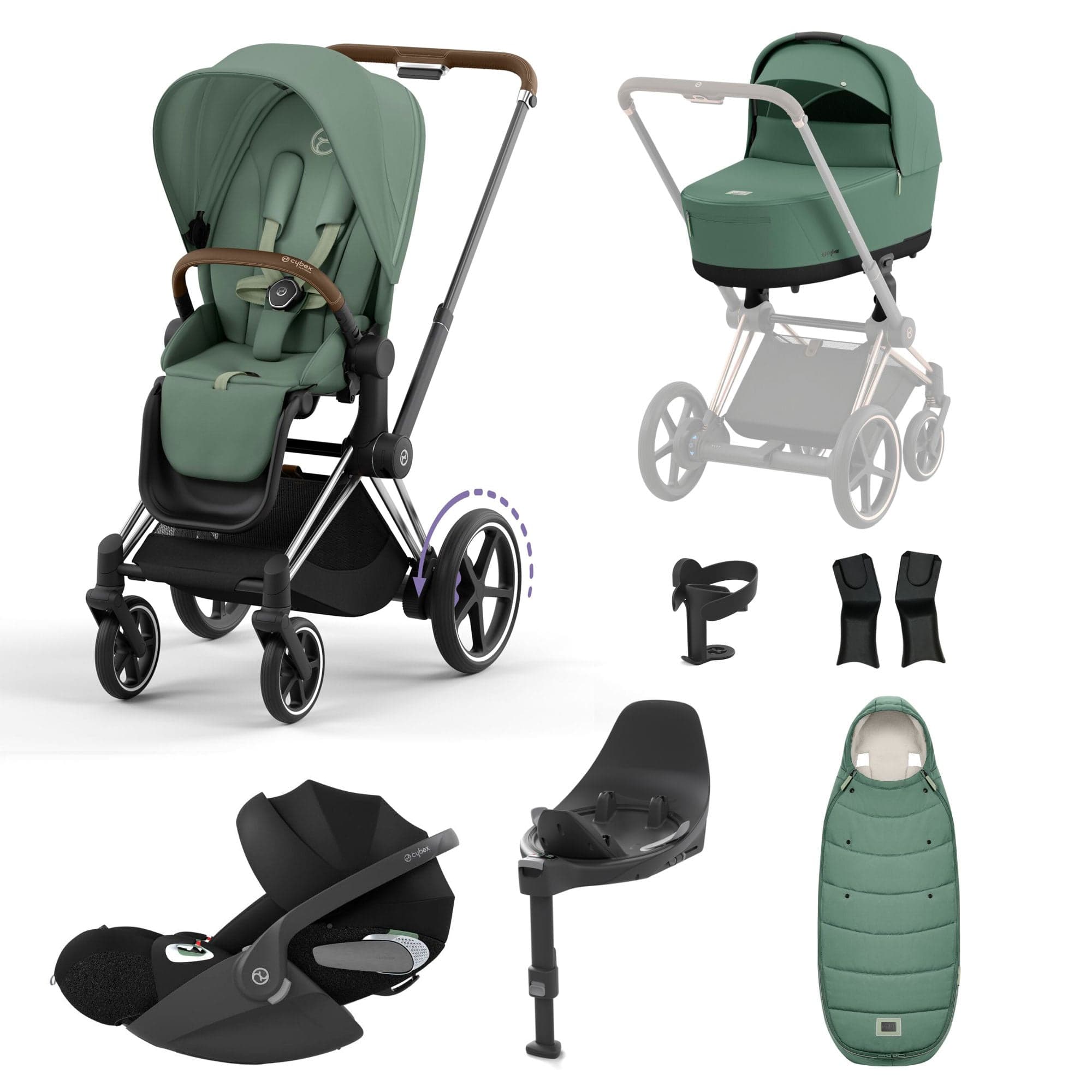 Cybex e-Priam Travel System With Cloud T in Leaf Green Travel Systems 19750-EP-CHB-CLT-LEF-GRN-a 4063846415694