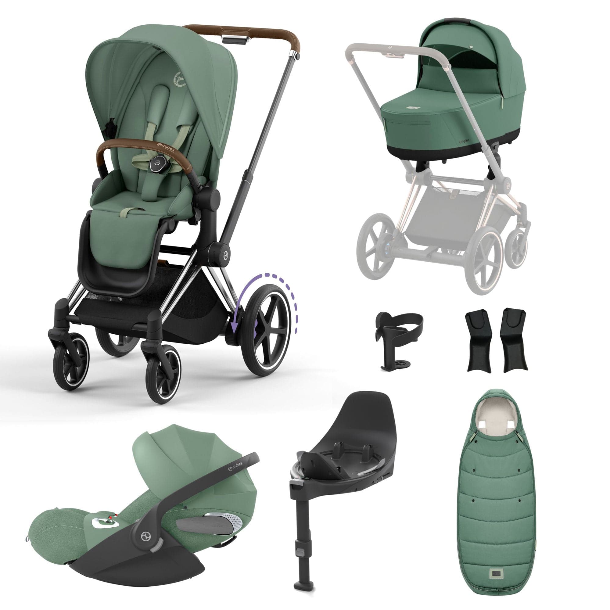 Cybex e-Priam Travel System With Cloud T in Leaf Green Travel Systems 19755-EP-CTP-CHB-LEF-GRN-a 4063846415694