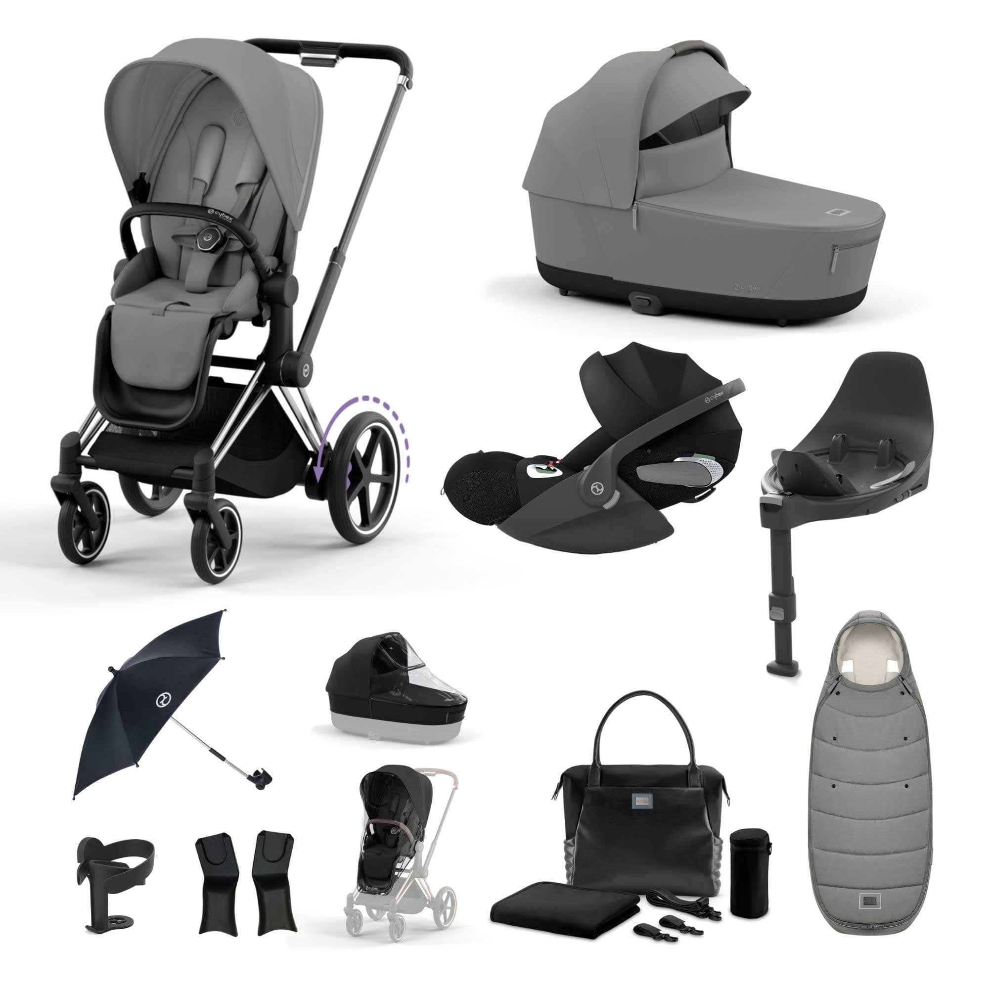 Cybex e-Priam Travel System With Cloud T in Mirage Grey Travel Systems 19708-EP-CHR-MIR-GRY 4063846415458