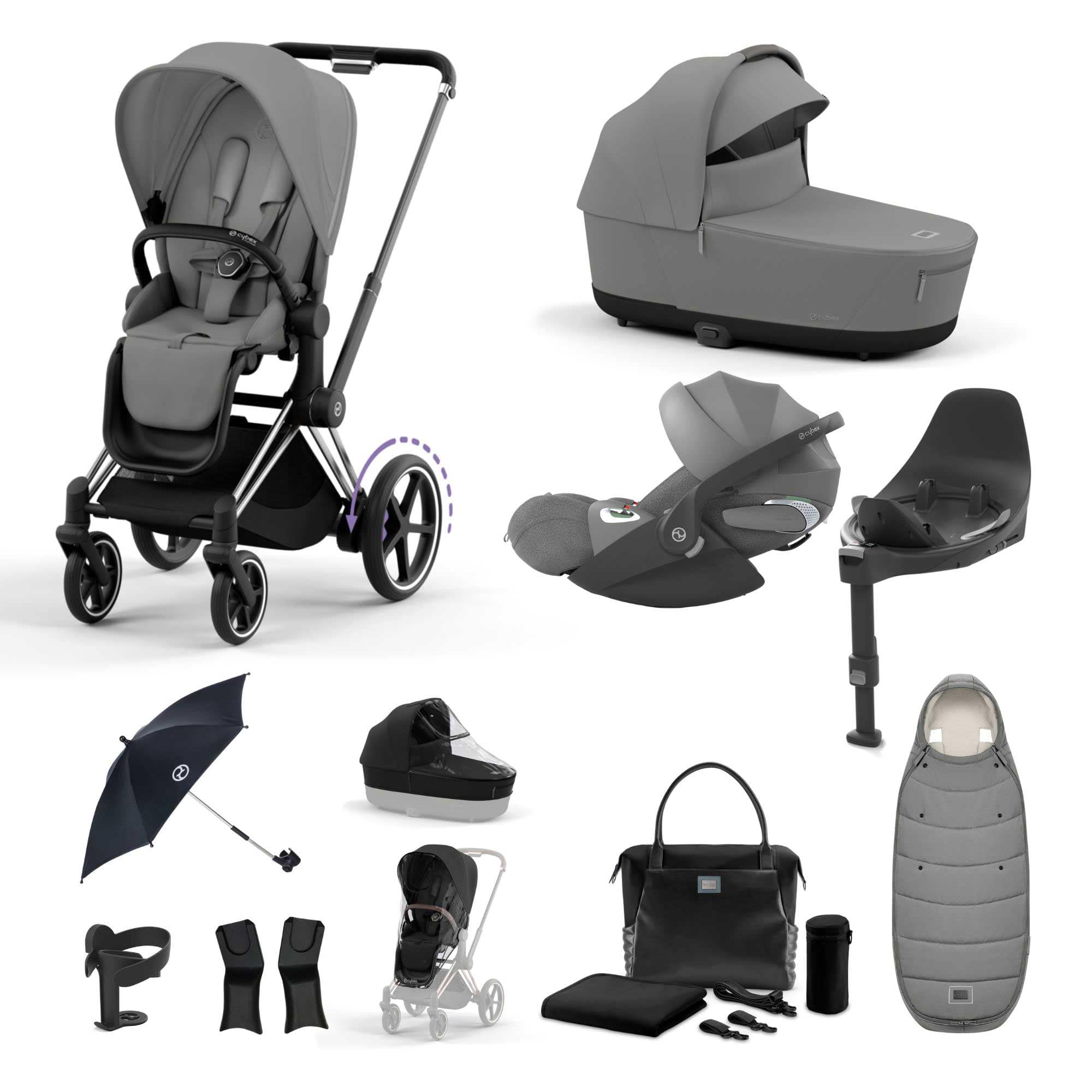 Cybex e-Priam Travel System With Cloud T in Mirage Grey Travel Systems 19716-EP-CTP-CHR-MIR-GRY 4063846415458