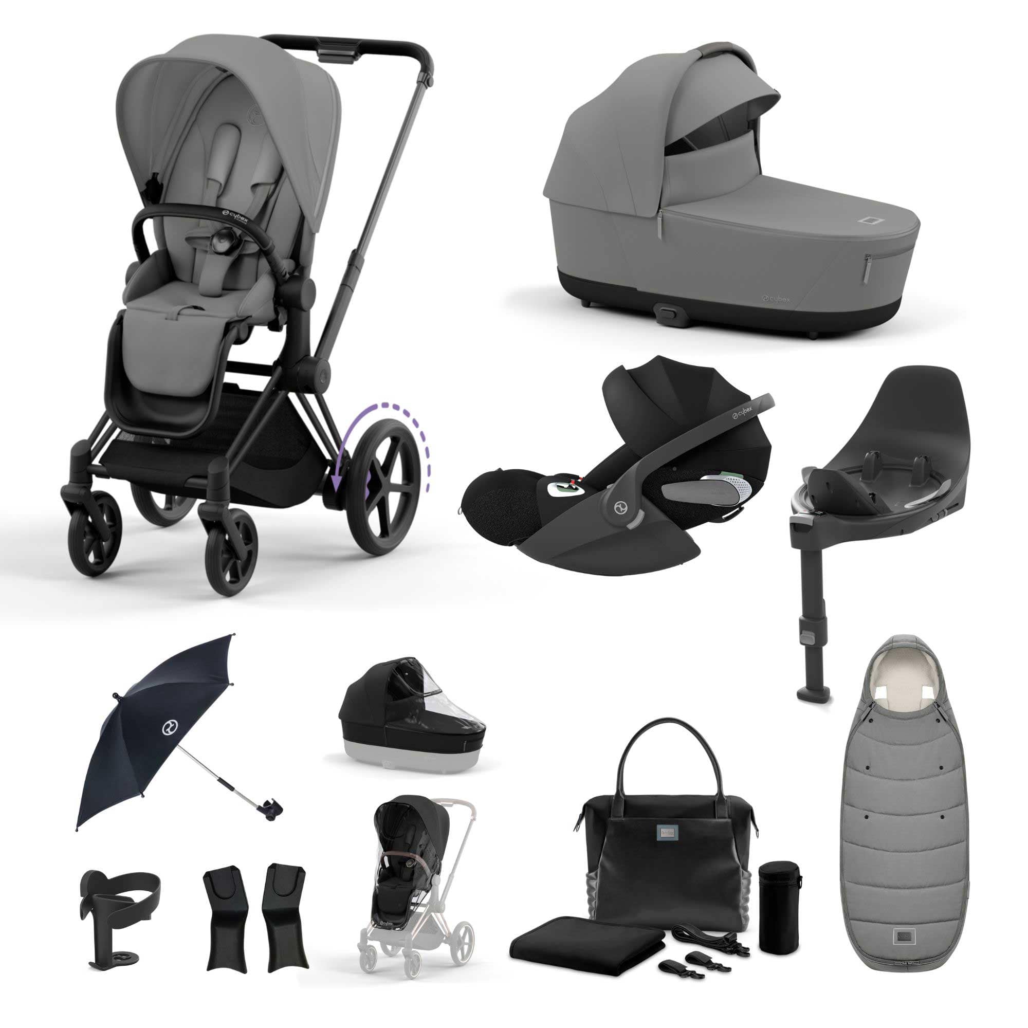 Cybex e-Priam Travel System With Cloud T in Mirage Grey Travel Systems 19719-EP-MAT-MIR-GRY 4063846415458