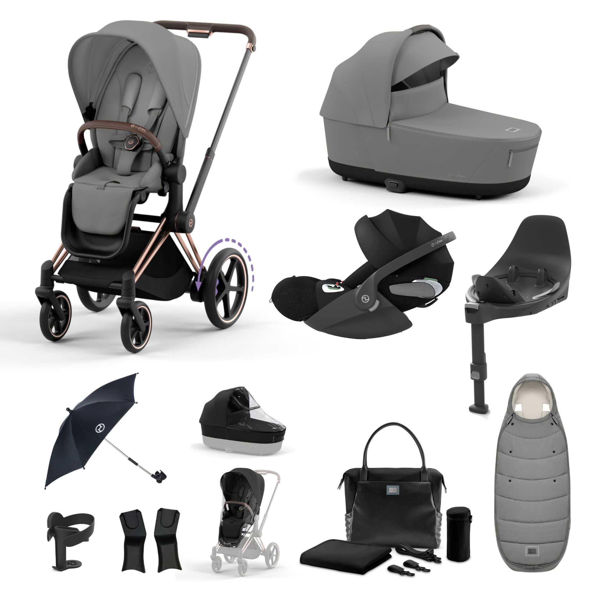 Cybex e-Priam Travel System With Cloud T in Mirage Grey Travel Systems 19729-EP-RSG-MIR-GRY 4063846415458