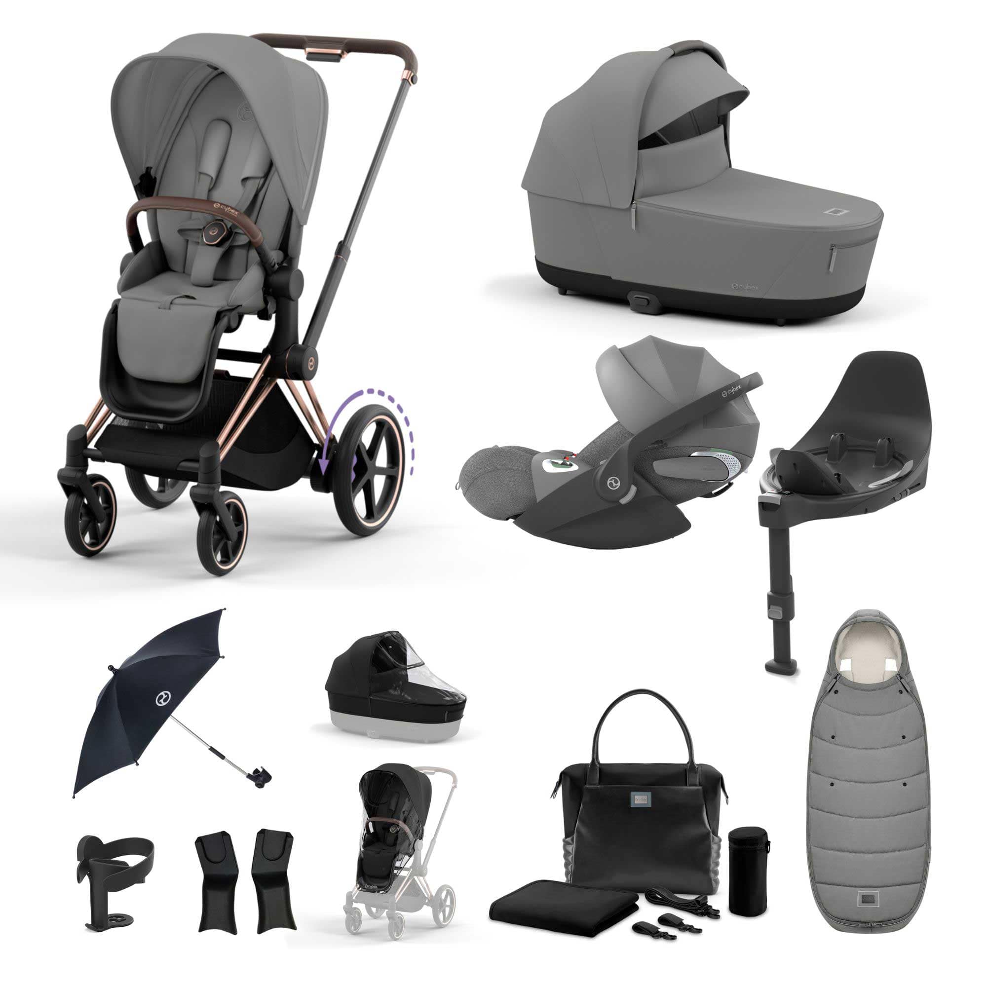 Cybex e-Priam Travel System With Cloud T in Mirage Grey Travel Systems 19734-EP-CTP-RSG-MIR-GRY 4063846415458