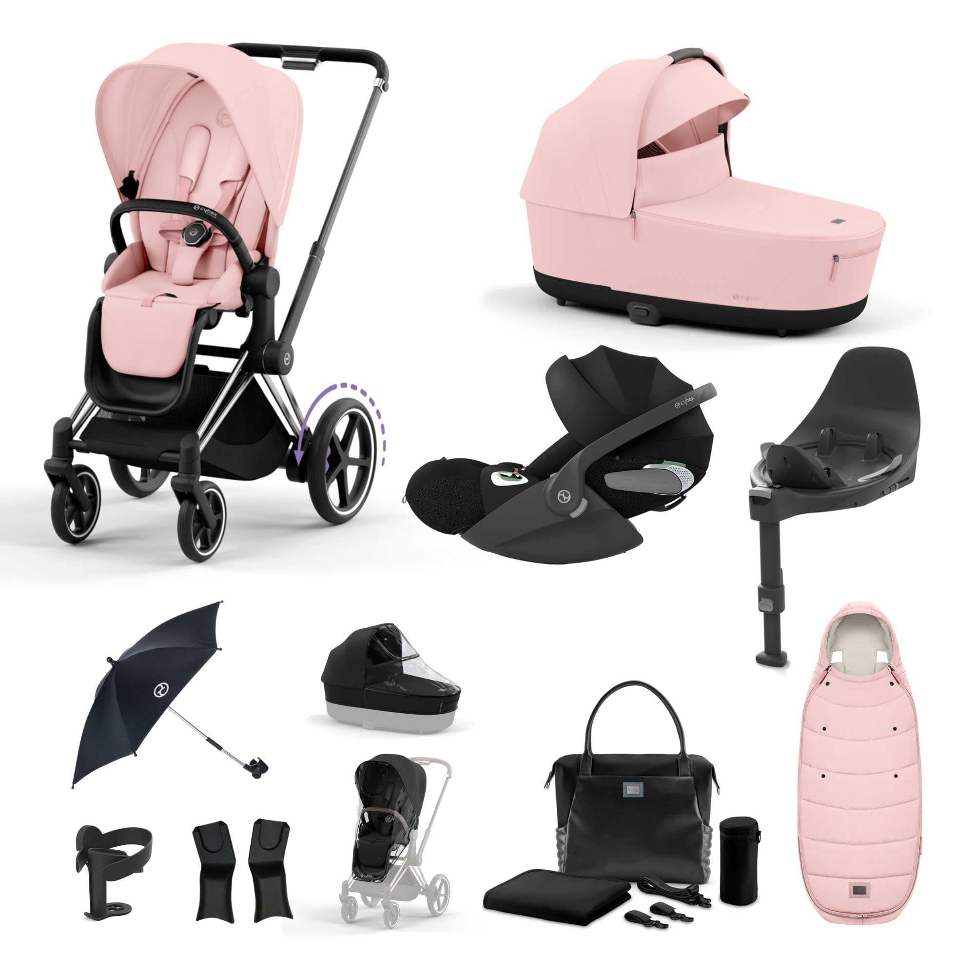 Cybex e-Priam Travel System With Cloud T in Peach Pink Travel Systems 19707-EP-CHR-PCH-PNK 4063846415618