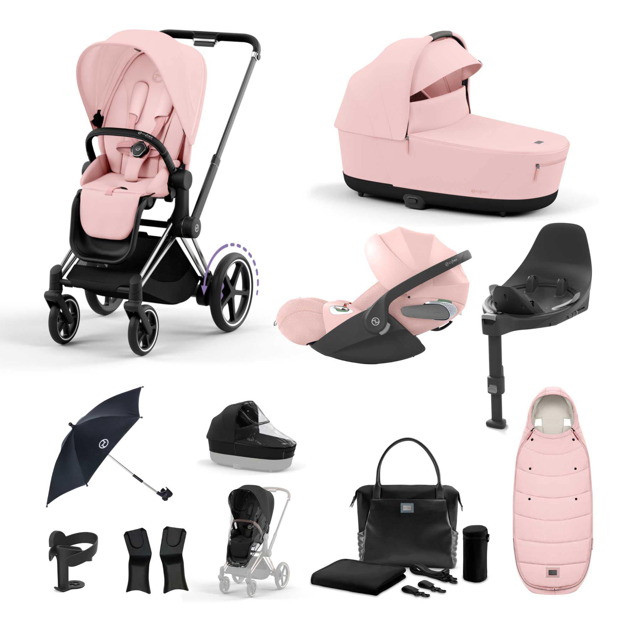 Cybex e-Priam Travel System With Cloud T in Peach Pink Travel Systems 19712-EP-CTP-CHR-PCH-PNK 4063846415618