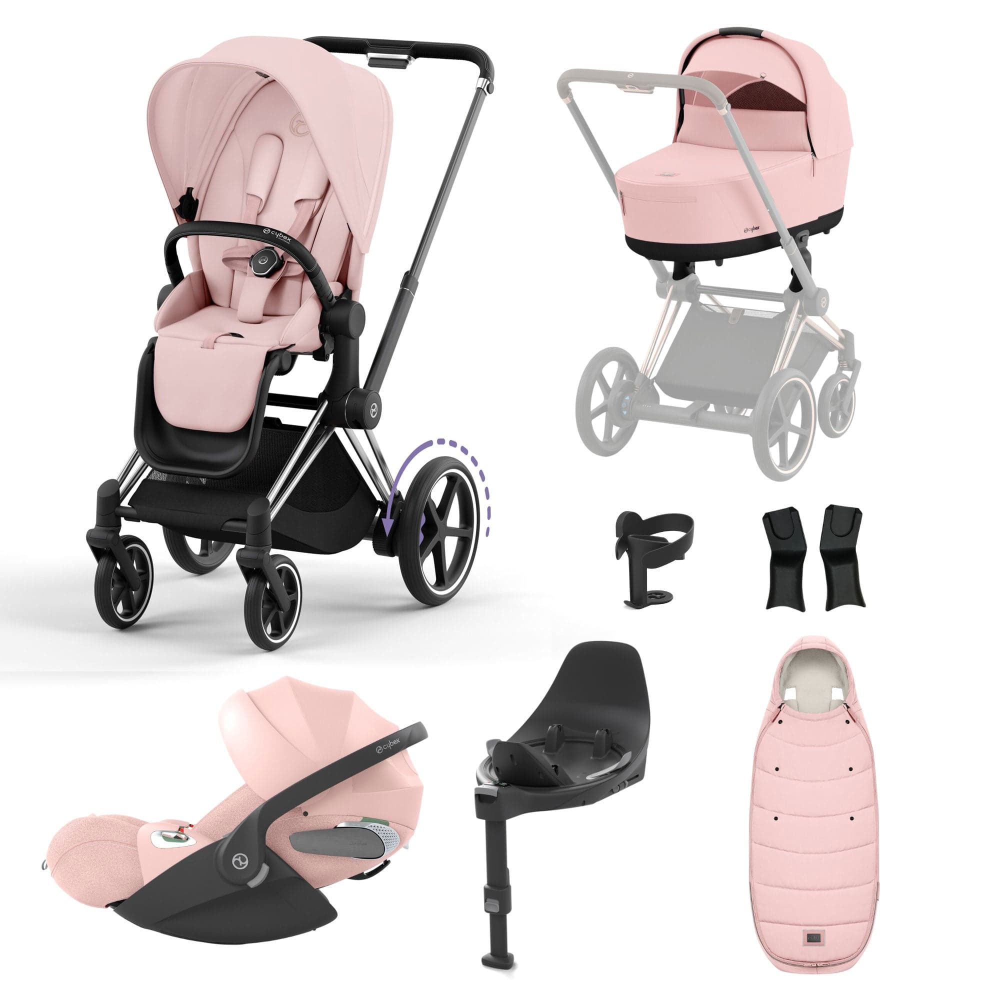 Cybex e-Priam Travel System With Cloud T in Peach Pink Travel Systems 19712-EP-CTP-CHR-PCH-PNK-a 4063846415618