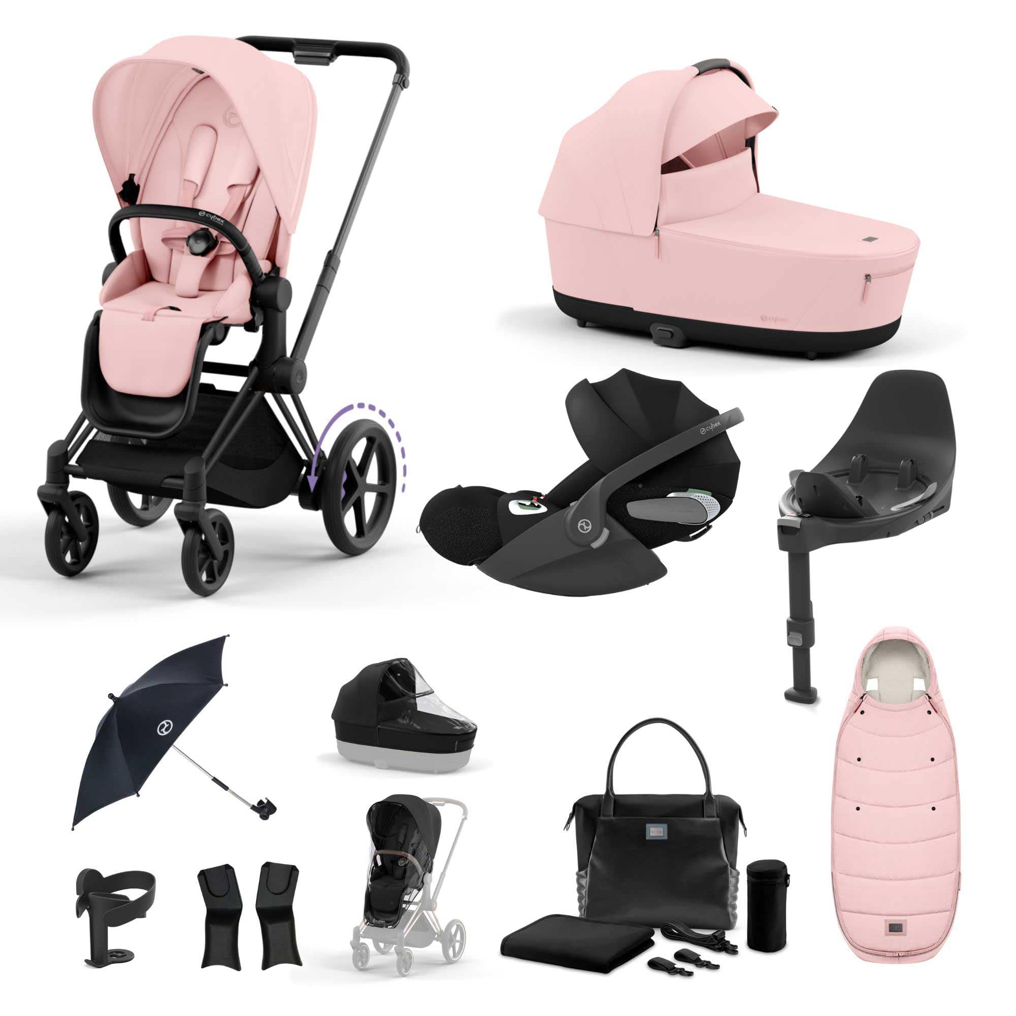 Cybex e-Priam Travel System With Cloud T in Peach Pink Travel Systems 19718-EP-MAT-PCH-PNK 4063846415618