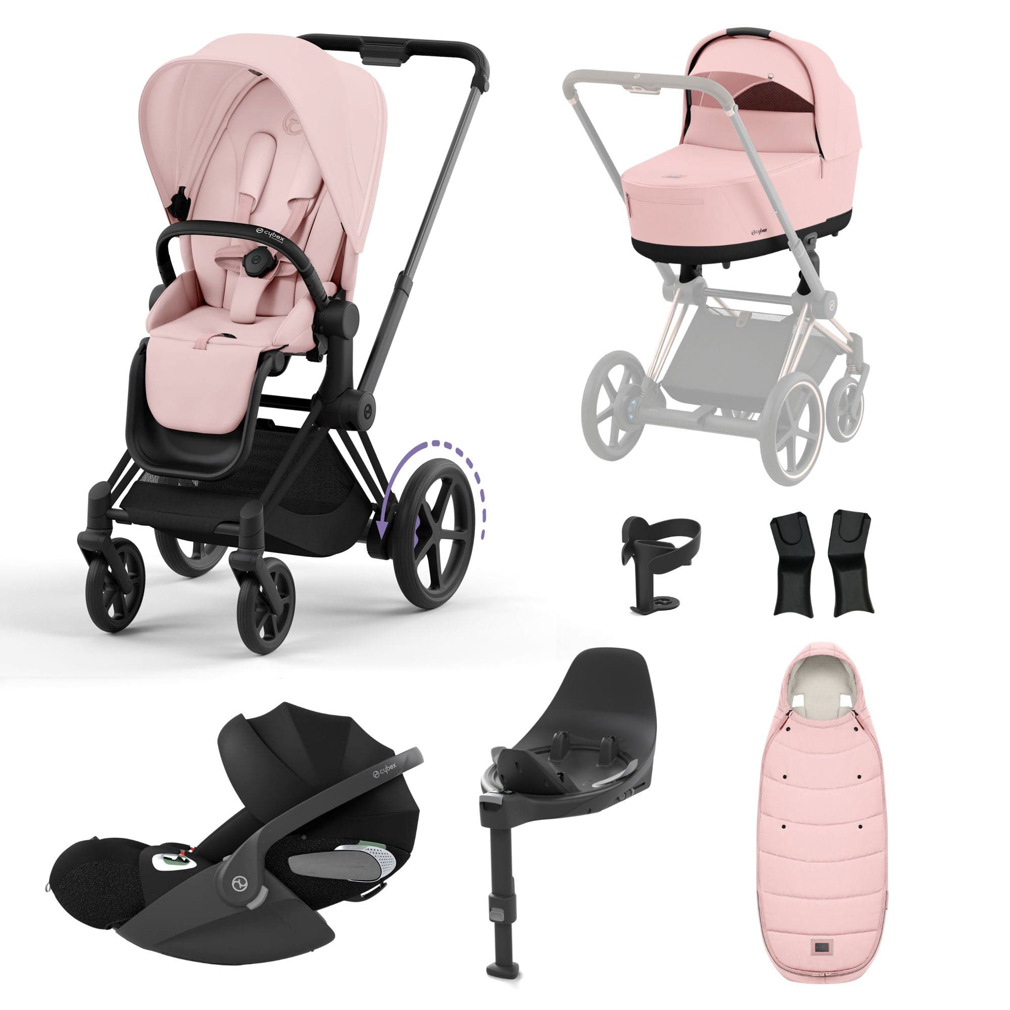 Cybex e-Priam Travel System With Cloud T in Peach Pink Travel Systems 19718-EP-MAT-PCH-PNK-a 4063846415618