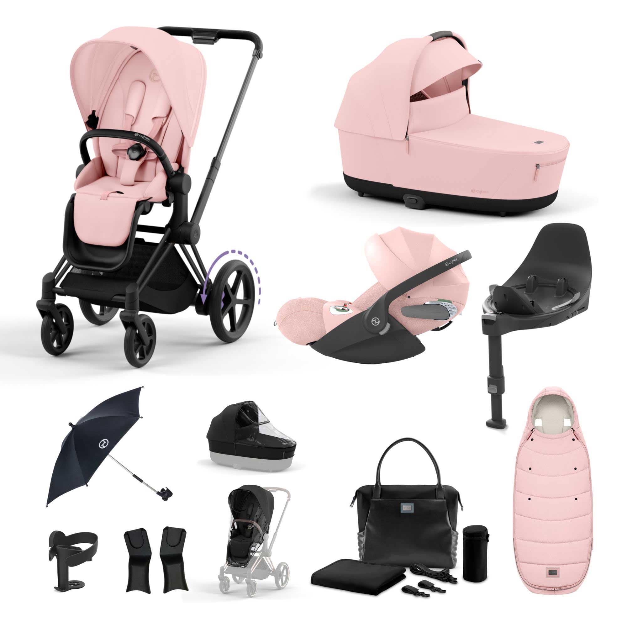 Cybex e-Priam Travel System With Cloud T in Peach Pink Travel Systems 19723-EP-CTP-MAT-PCH-PNK 4063846415618