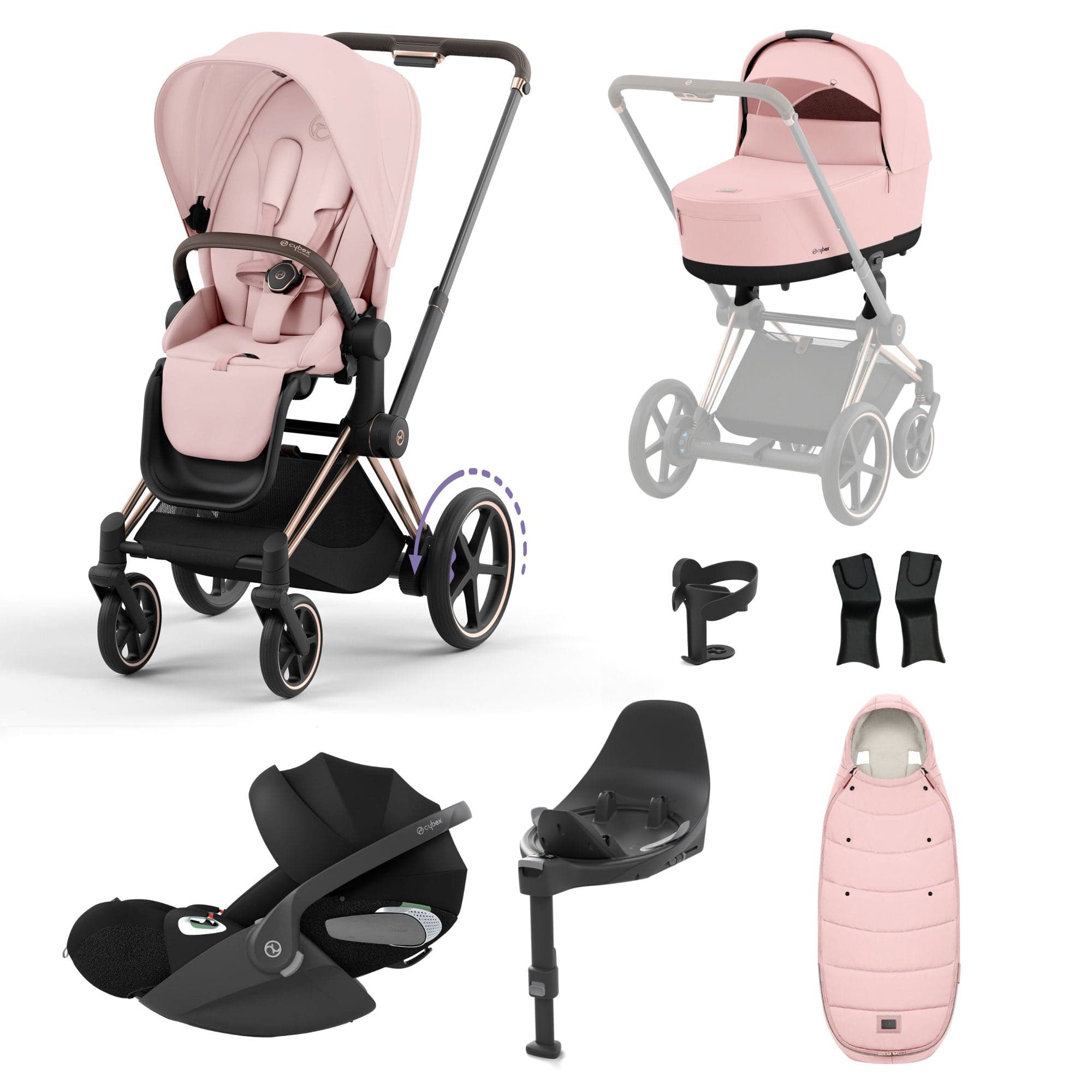 Cybex e-Priam Travel System With Cloud T in Peach Pink Travel Systems 19728-EP-RSG-PCH-PNK-a 4063846415618