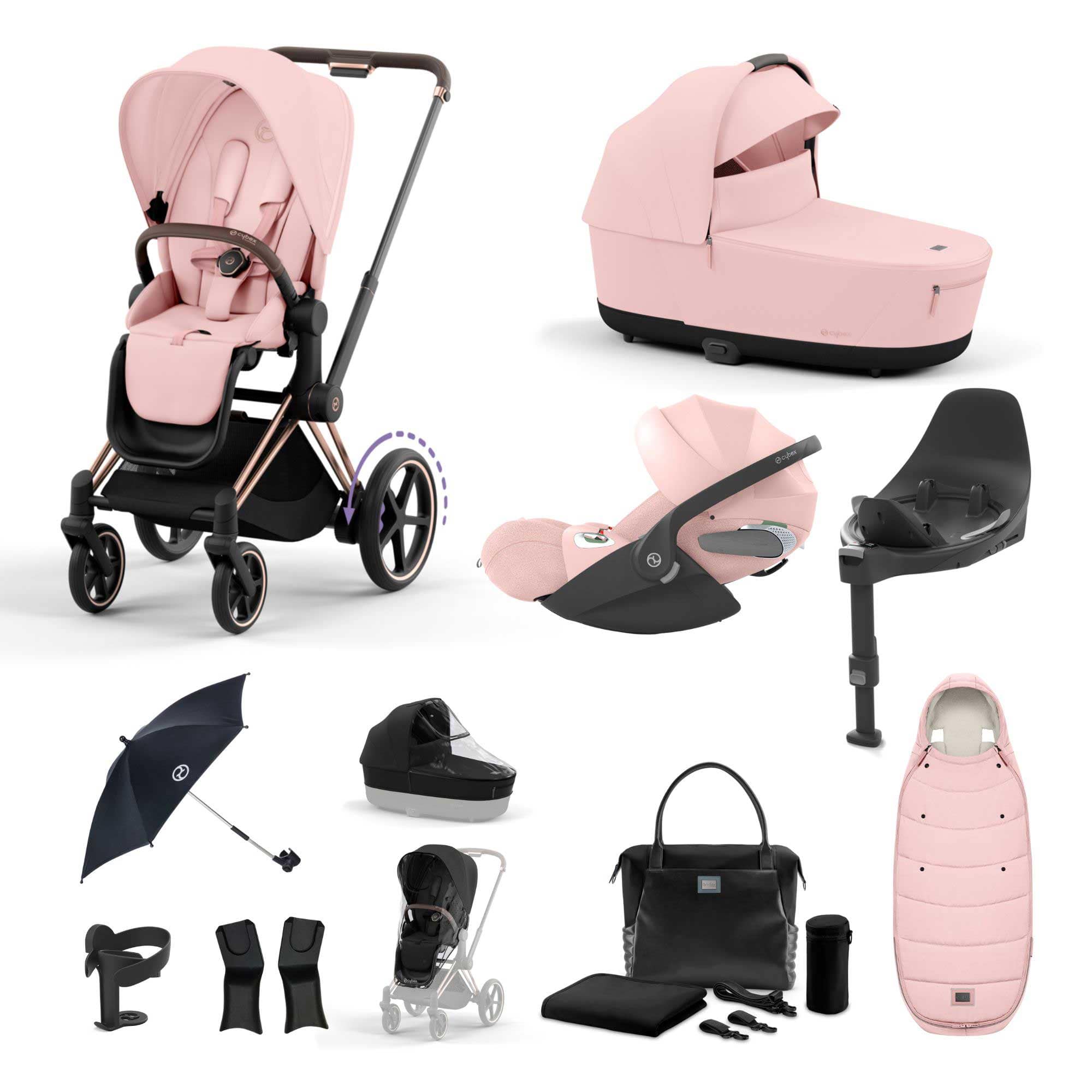 Cybex e-Priam Travel System With Cloud T in Peach Pink Travel Systems 19733-EP-CTP-RSG-PCH-PNK 4063846415618