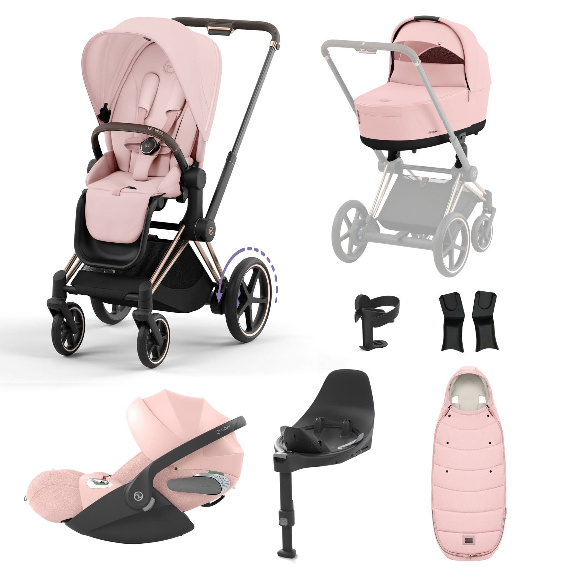 Cybex e-Priam Travel System With Cloud T in Peach Pink Travel Systems 19733-EP-CTP-RSG-PCH-PNK-a 4063846415618