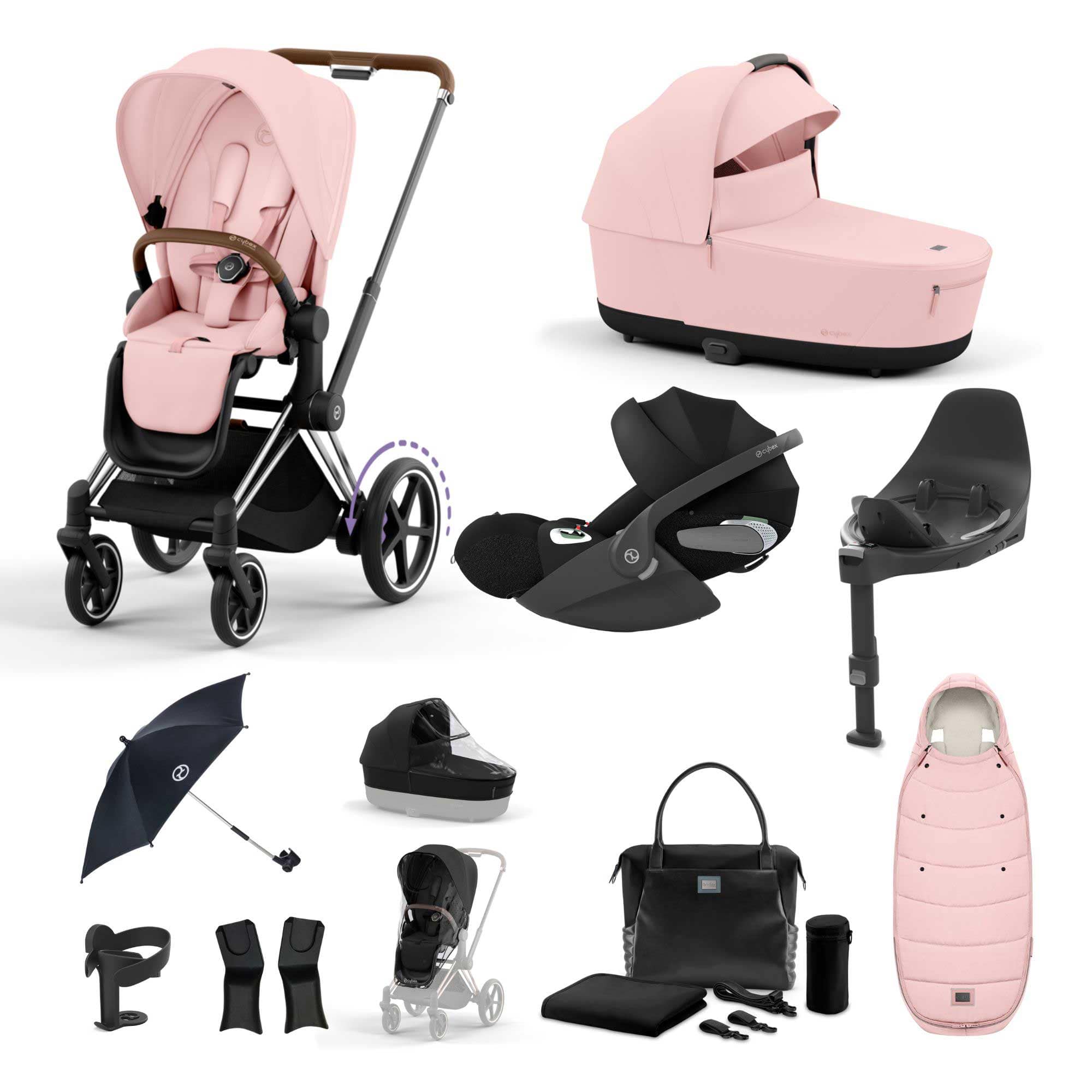 Cybex e-Priam Travel System With Cloud T in Peach Pink Travel Systems 19748-EP-CHB-CLT-PCH-PNK 4063846415618