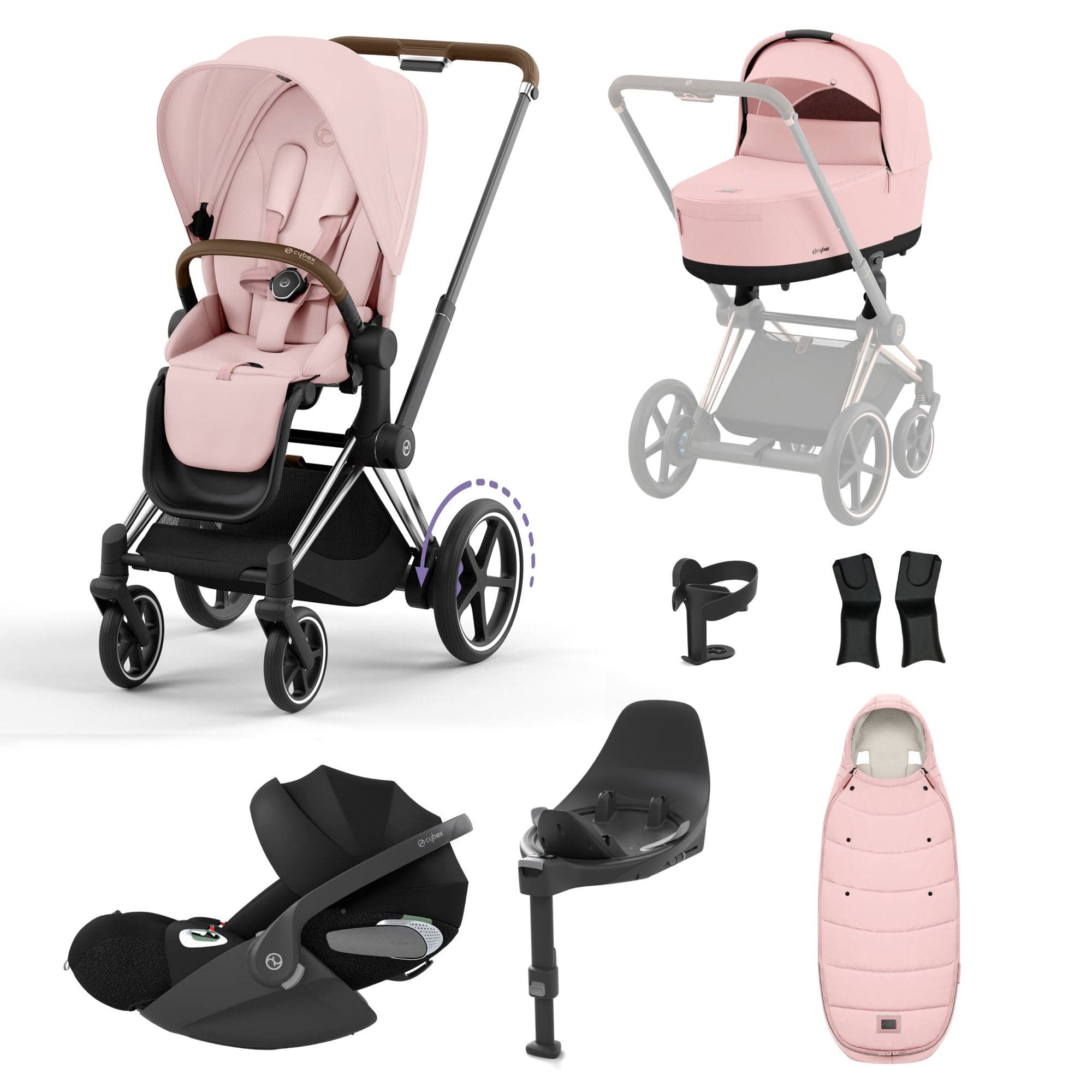 Cybex e-Priam Travel System With Cloud T in Peach Pink Travel Systems 19748-EP-CHB-CLT-PCH-PNK-a 4063846415618