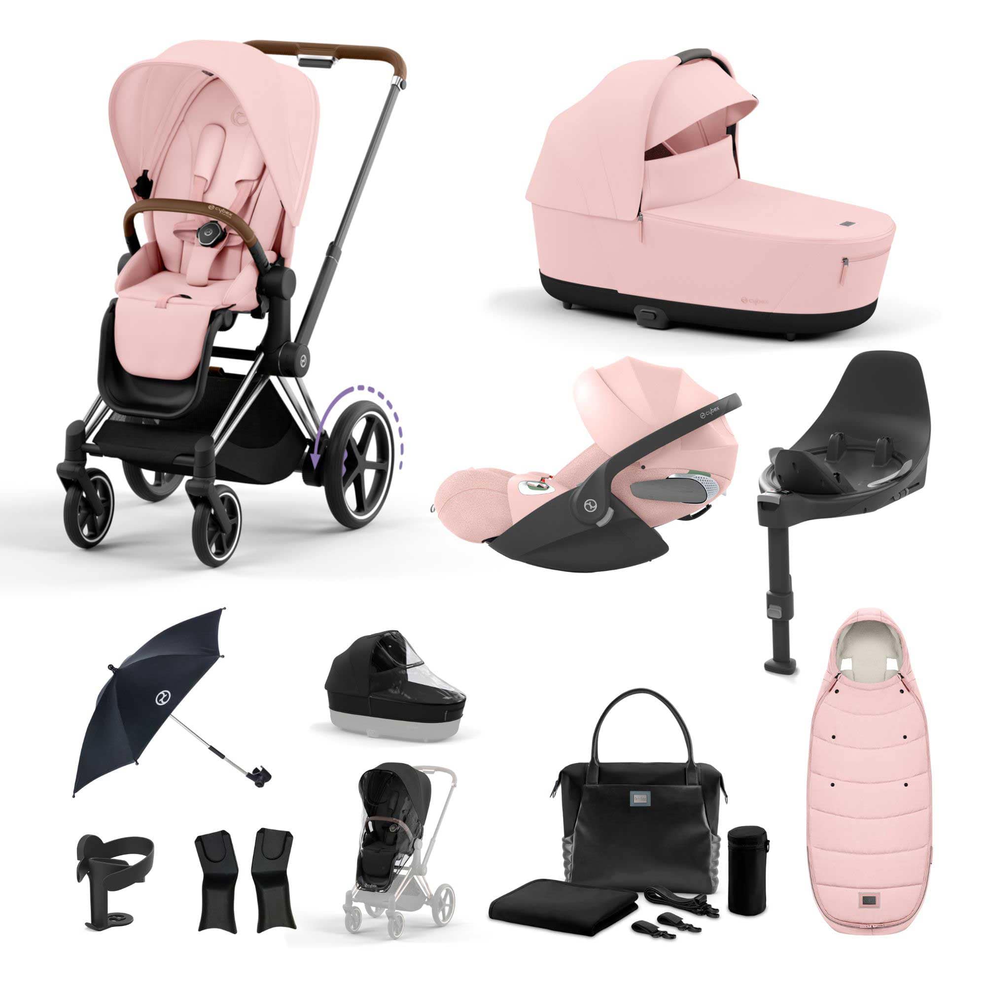Cybex e-Priam Travel System With Cloud T in Peach Pink Travel Systems 19753-EP-CTP-CHB-PCH-PNK 4063846415618