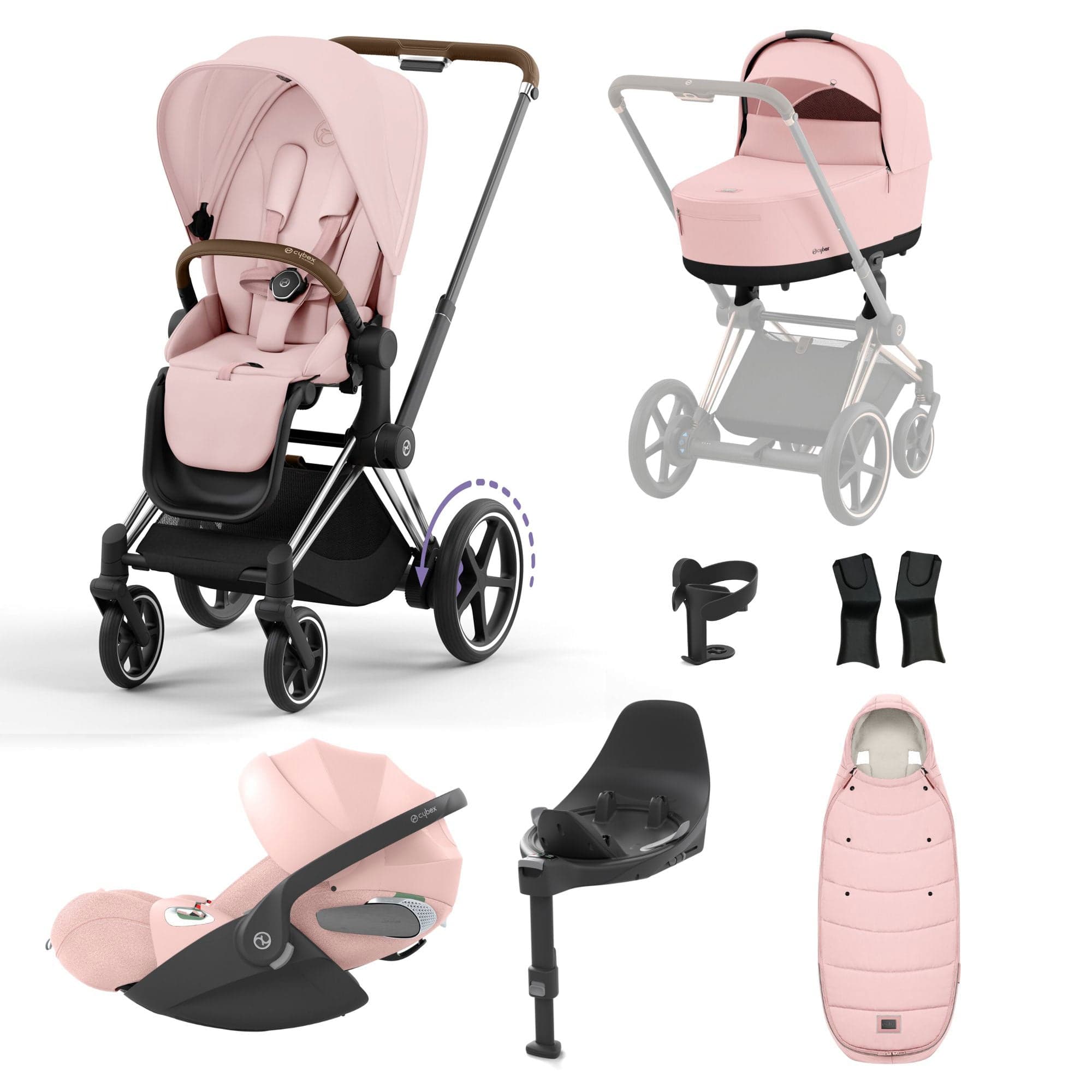 Cybex e-Priam Travel System With Cloud T in Peach Pink Travel Systems 19753-EP-CTP-CHB-PCH-PNK-a 4063846415618