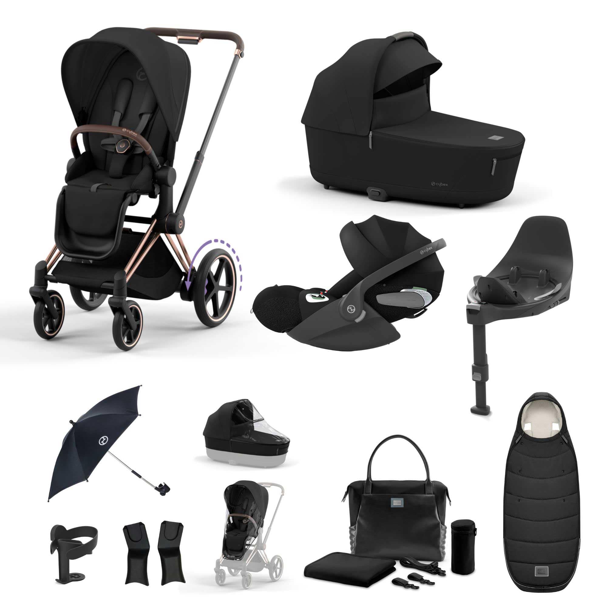 Cybex e-Priam Travel System With Cloud T in Sepia Black Travel Systems 19731-EP-RSG-SEP-BLK 4063846415373