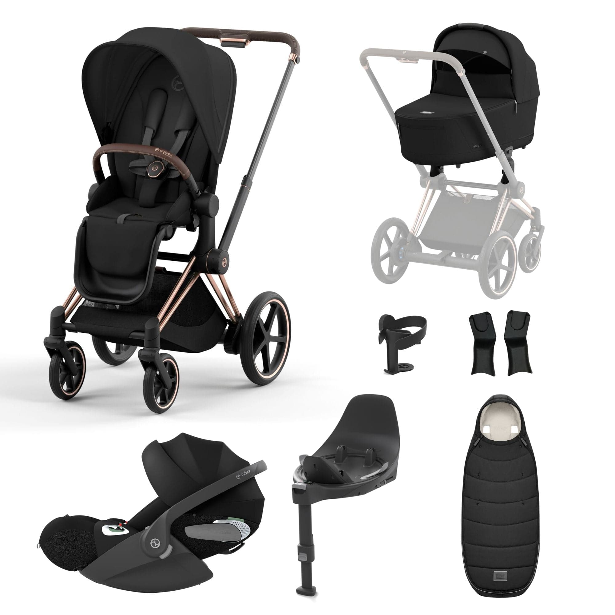 Cybex e-Priam Travel System With Cloud T in Sepia Black Travel Systems 19731-EP-RSG-SEP-BLK-a 4063846415373