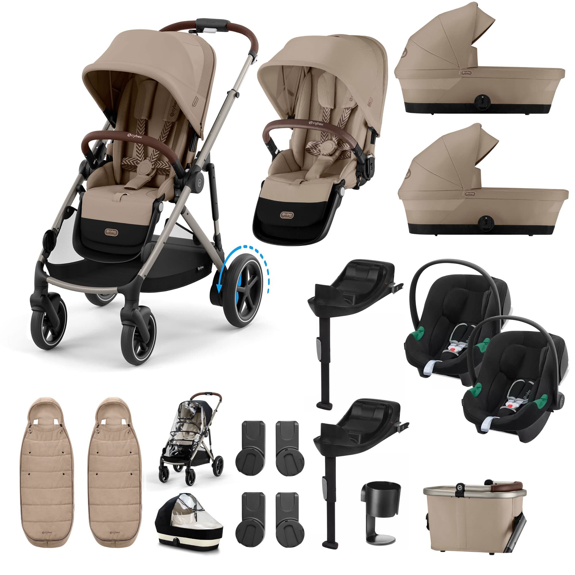 Cybex eGazelle S Twin Comfort Pushchair Bundle in Almond Beige Travel Systems 21427-TWN-COM-ALB-2 4063846466047