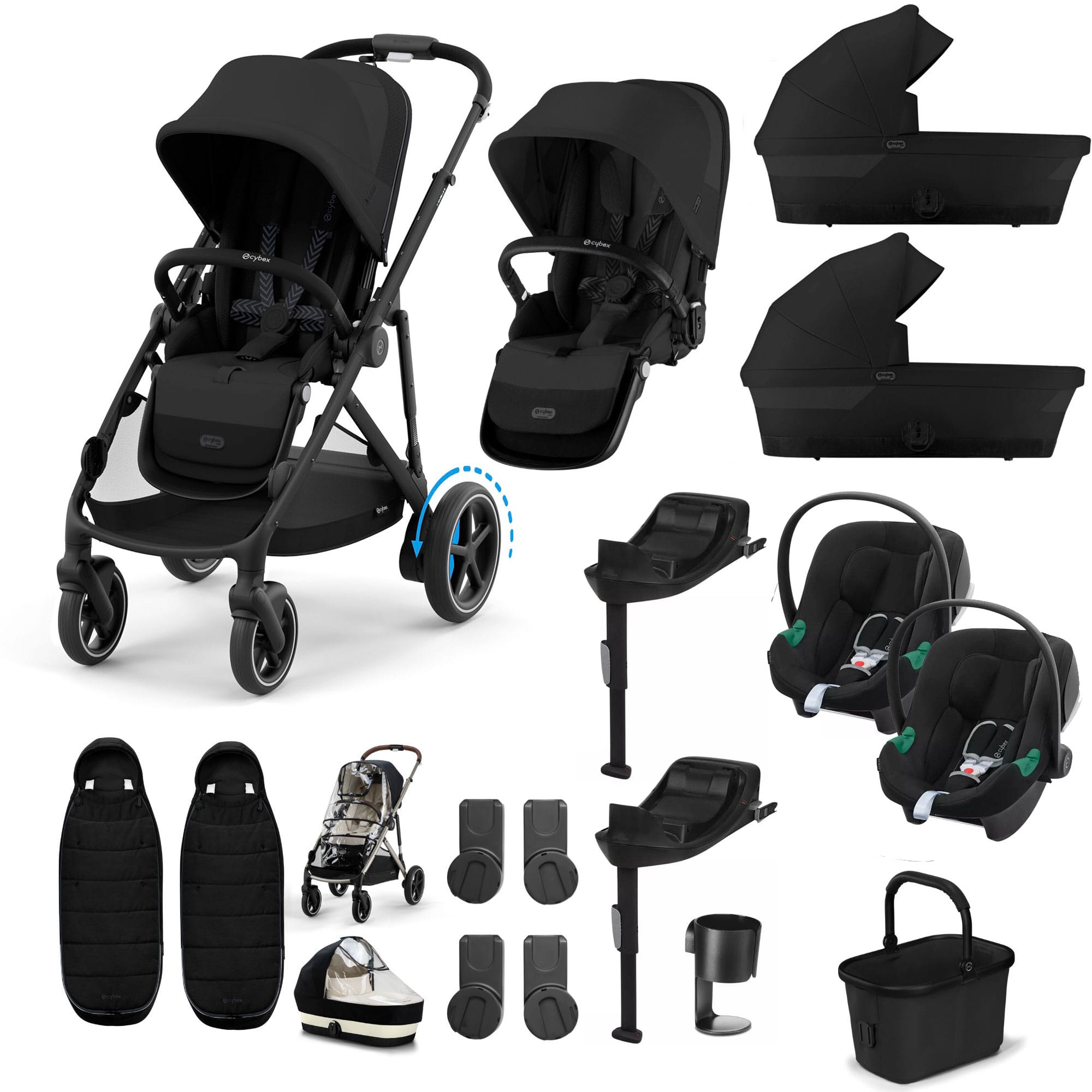 Cybex eGazelle S Twin Comfort Pushchair Bundle in Moon Black Travel Systems 21427-TWN-COM-BLK-2 4063846465842