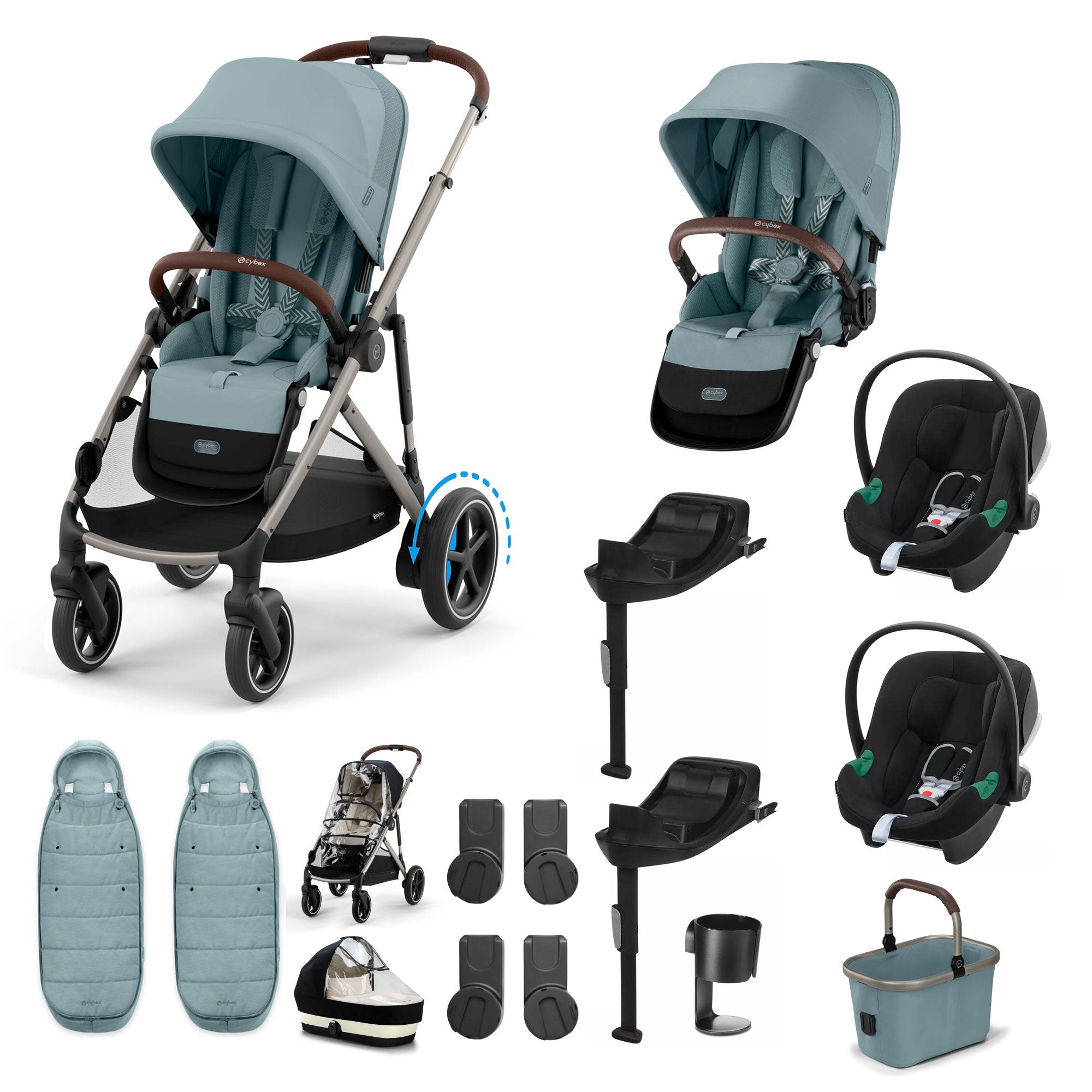 Cybex eGazelle S Twin Comfort Pushchair Bundle in Stormy Blue Travel Systems 21427-TWN-COM-BLU-1 4063846465965
