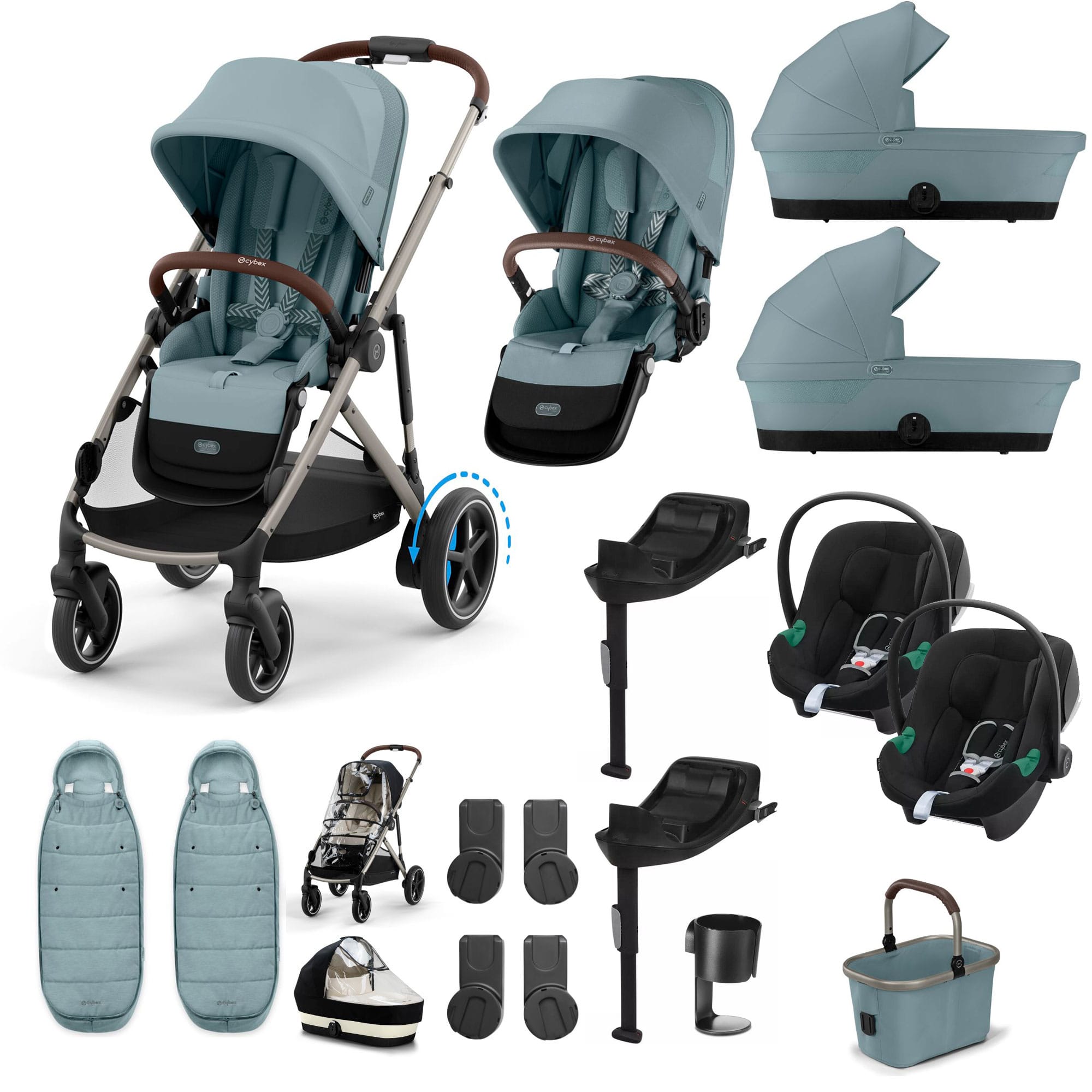 Cybex eGazelle S Twin Comfort Pushchair Bundle in Stormy Blue Travel Systems 21427-TWN-COM-BLU-2 4063846465965