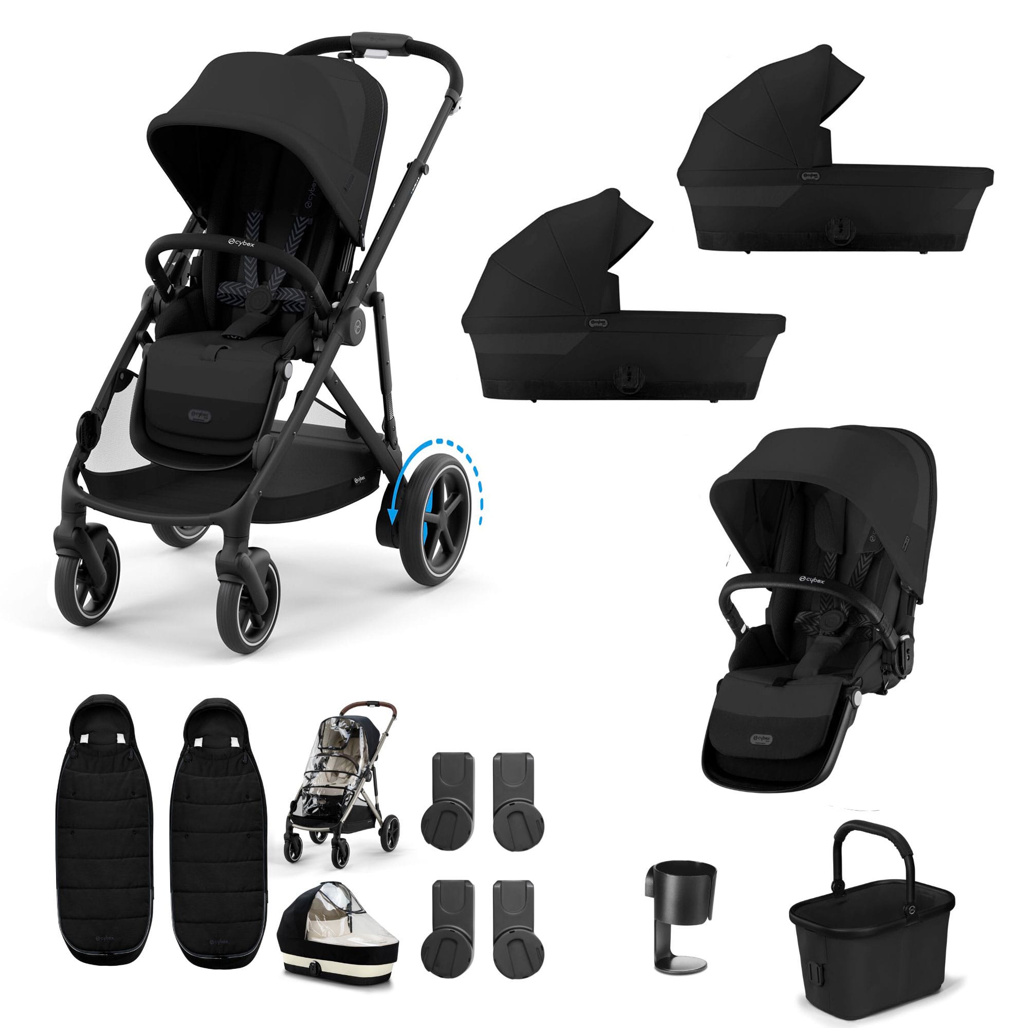 Cybex eGazelle S Twin Essential Pushchair Bundle in Moon Black Travel Systems 21440-TWN-ESS-BLK-2 4063846465842
