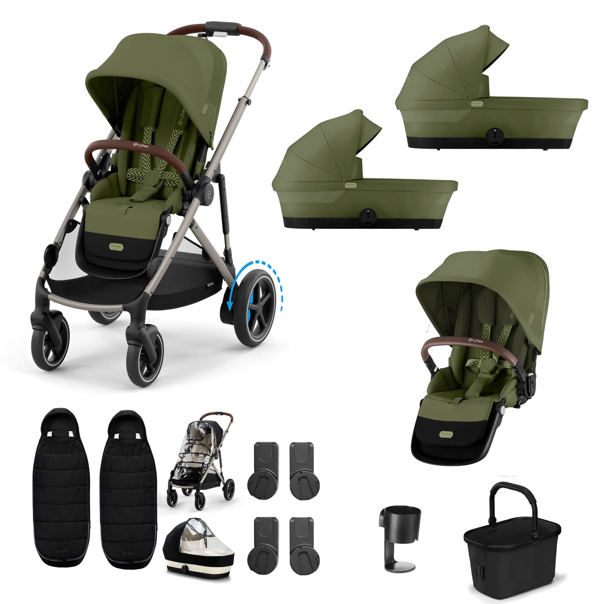 Cybex eGazelle S Twin Essential Pushchair Bundle in Moss Green Travel Systems 21440-TWN-ESS-MSS-2 4063846511624