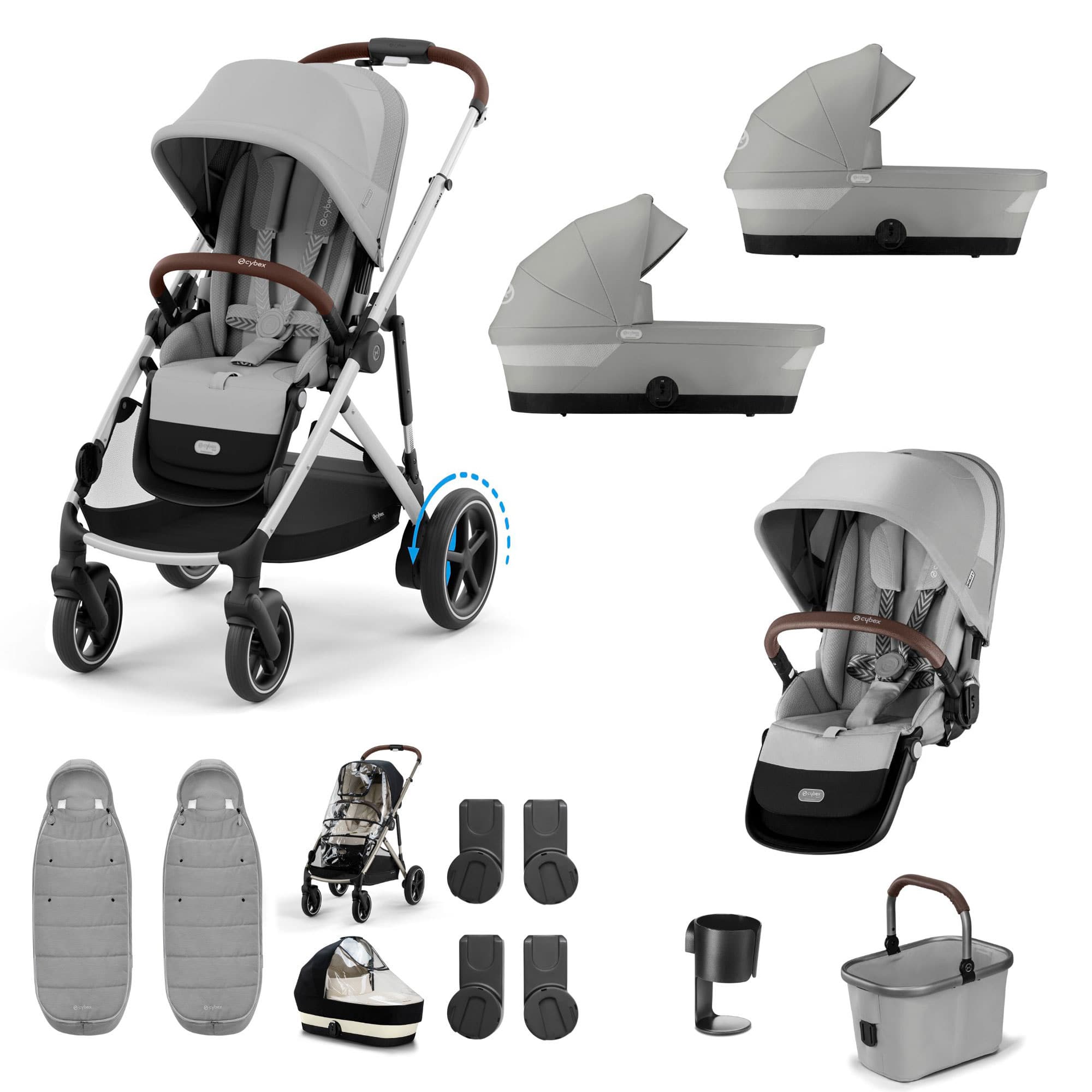Cybex eGazelle S Twin Essential Pushchair Bundle in Stone Grey Travel Systems 21440-TWN-ESS-STG-2 4063846465880