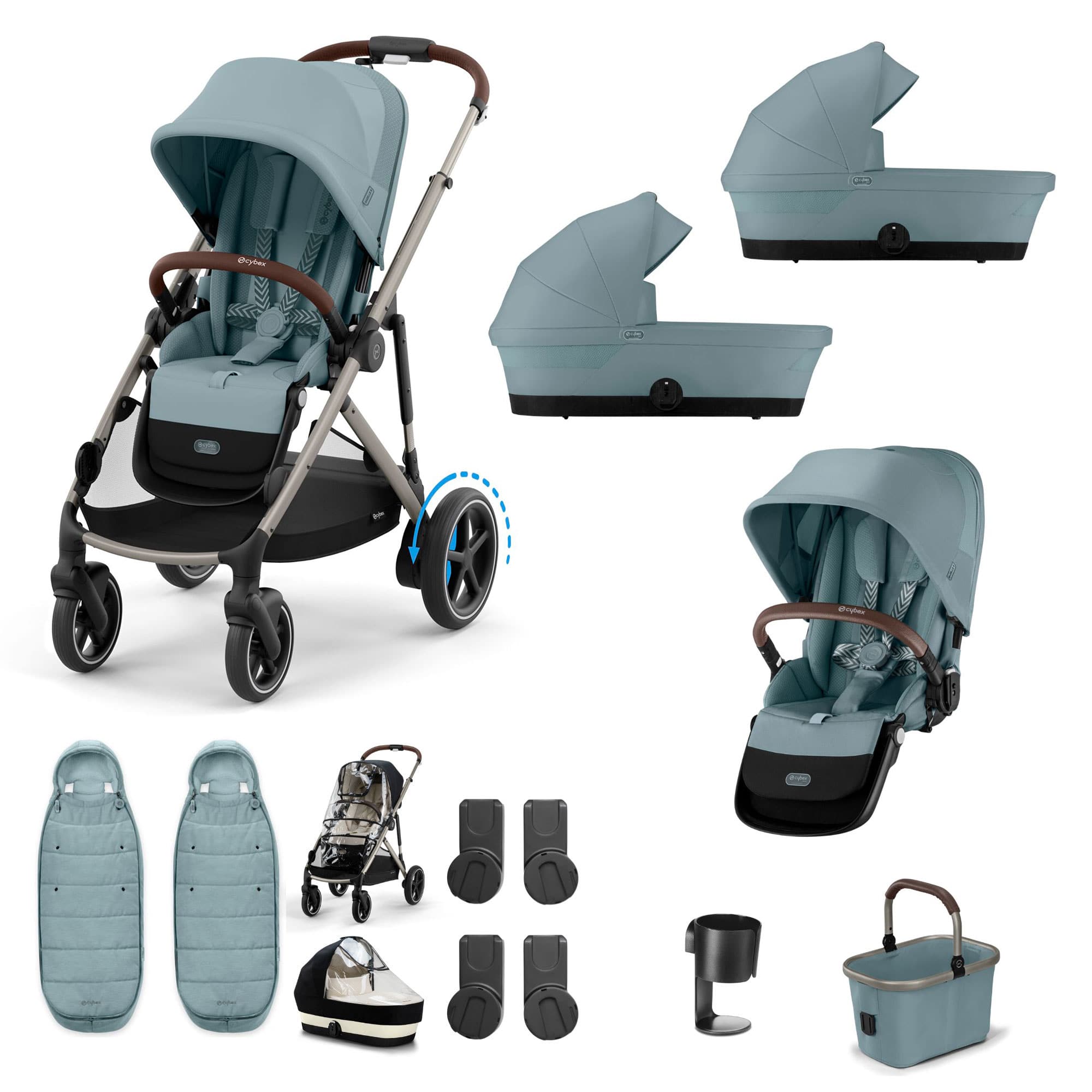 Cybex eGazelle S Twin Essential Pushchair Bundle in Stormy Blue Travel Systems 21440-TWN-ESS-BLU-2 4063846465965