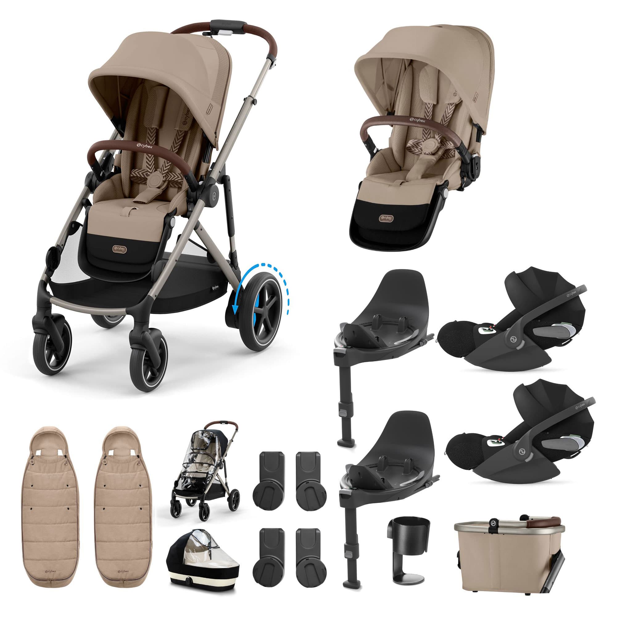 Cybex eGazelle S Twin Luxury Pushchair Bundle in Almond Beige Travel Systems 21101-TWN-eLUX-BEI-2 4063846466047